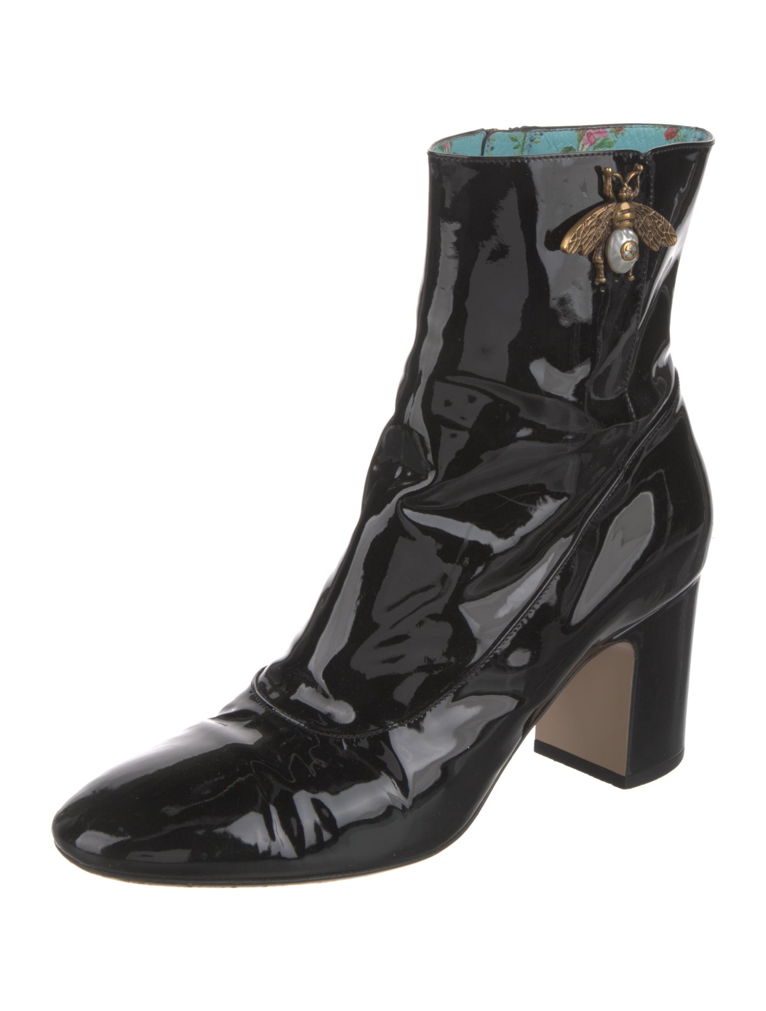 Gucci Faux Pearl Accents Patent Leather Boots