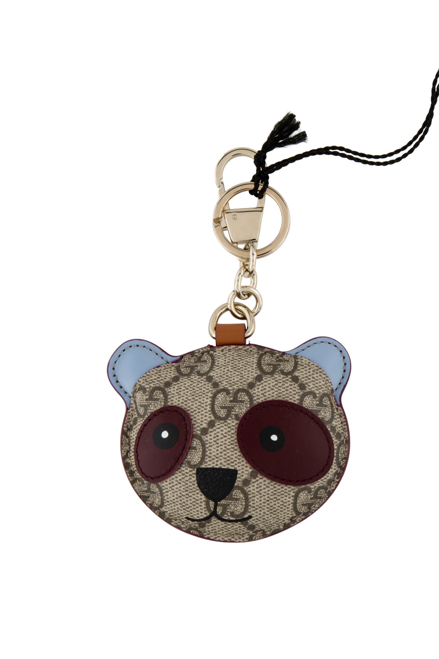 Gucci Logo Print Panda Leather Keychain