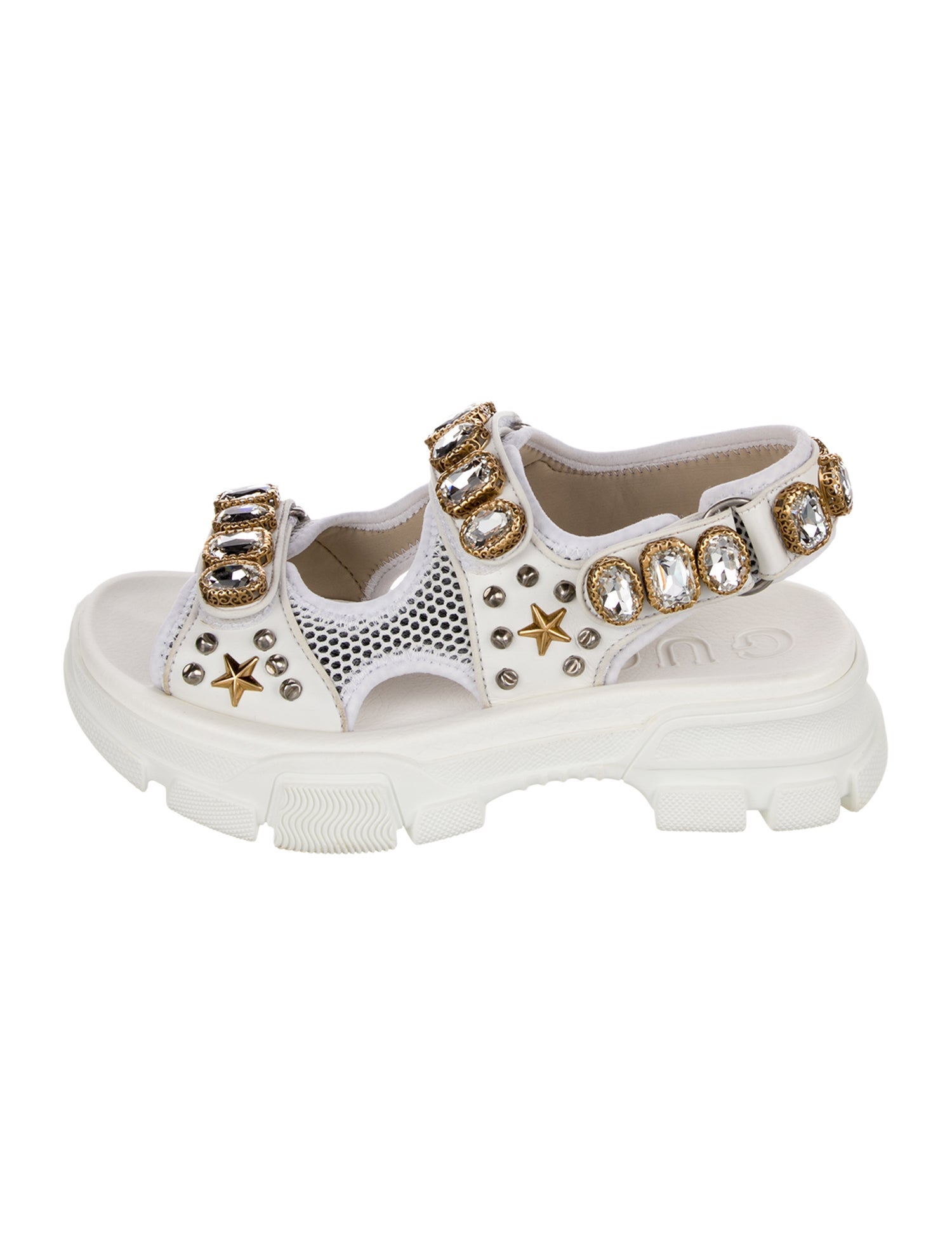 Gucci Leather Crystal Embellishments Sandals