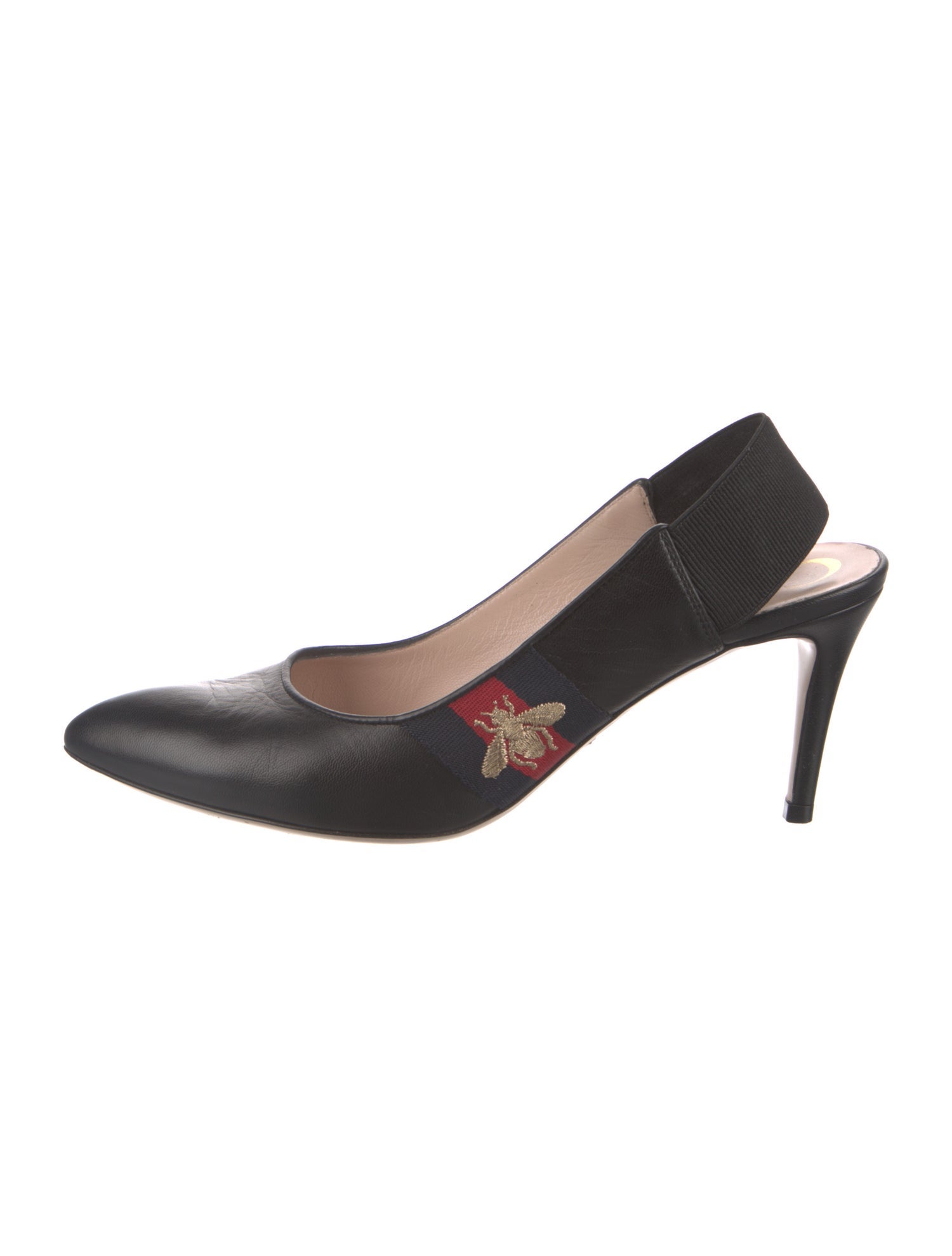 Gucci Sylvie Web Accent Leather Slingback Pumps