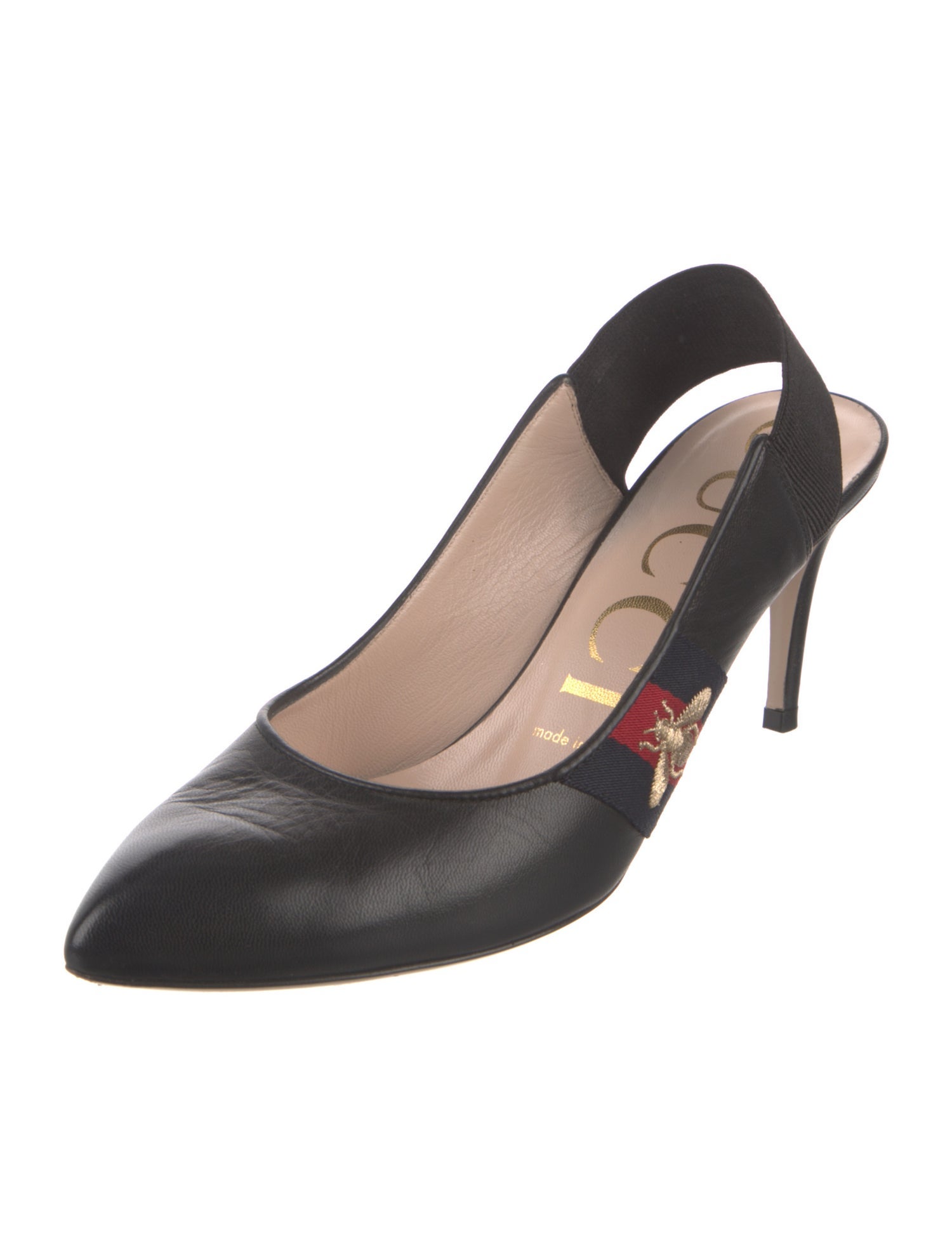 Gucci Sylvie Web Accent Leather Slingback Pumps