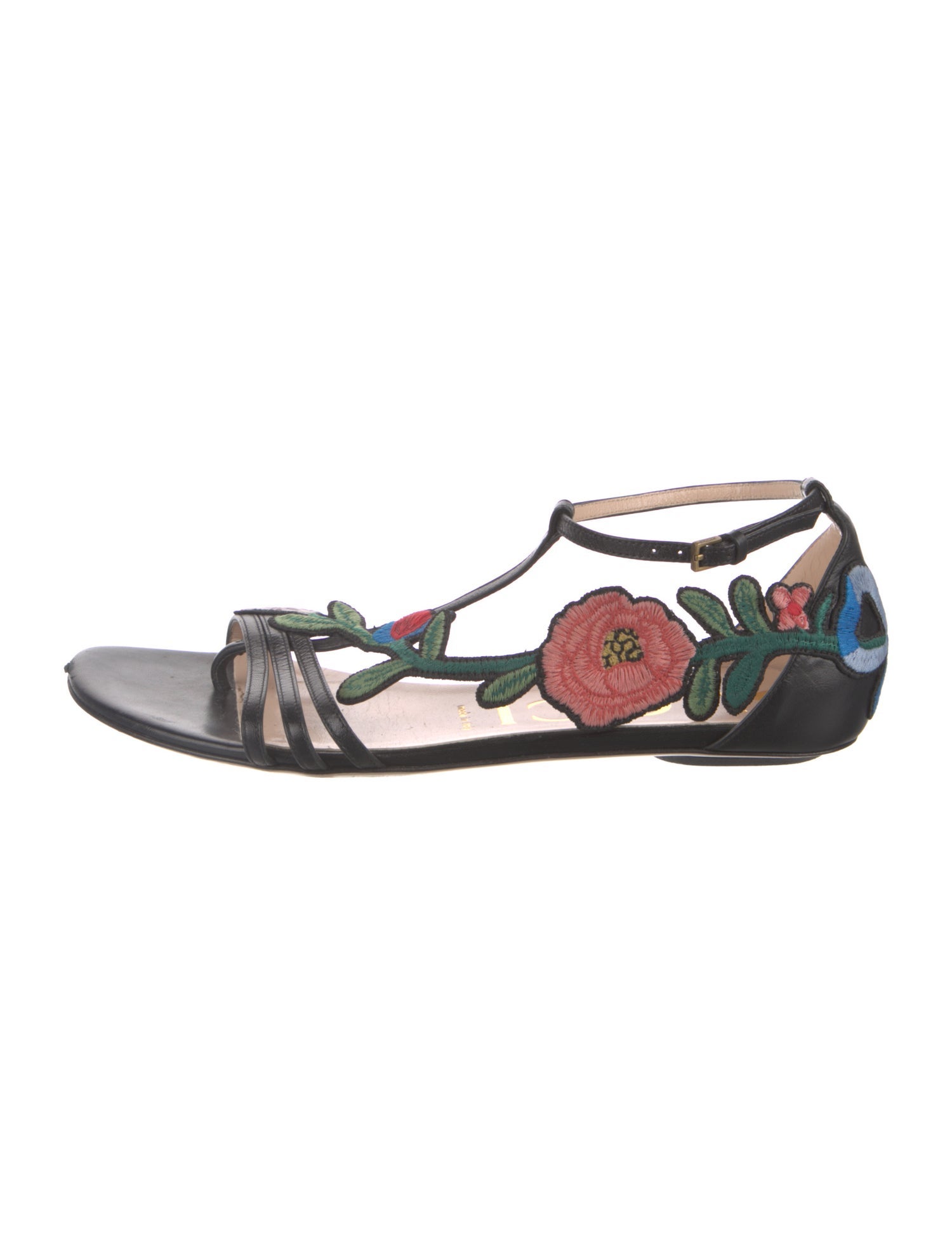 Gucci Leather Patterned T-Strap Sandals