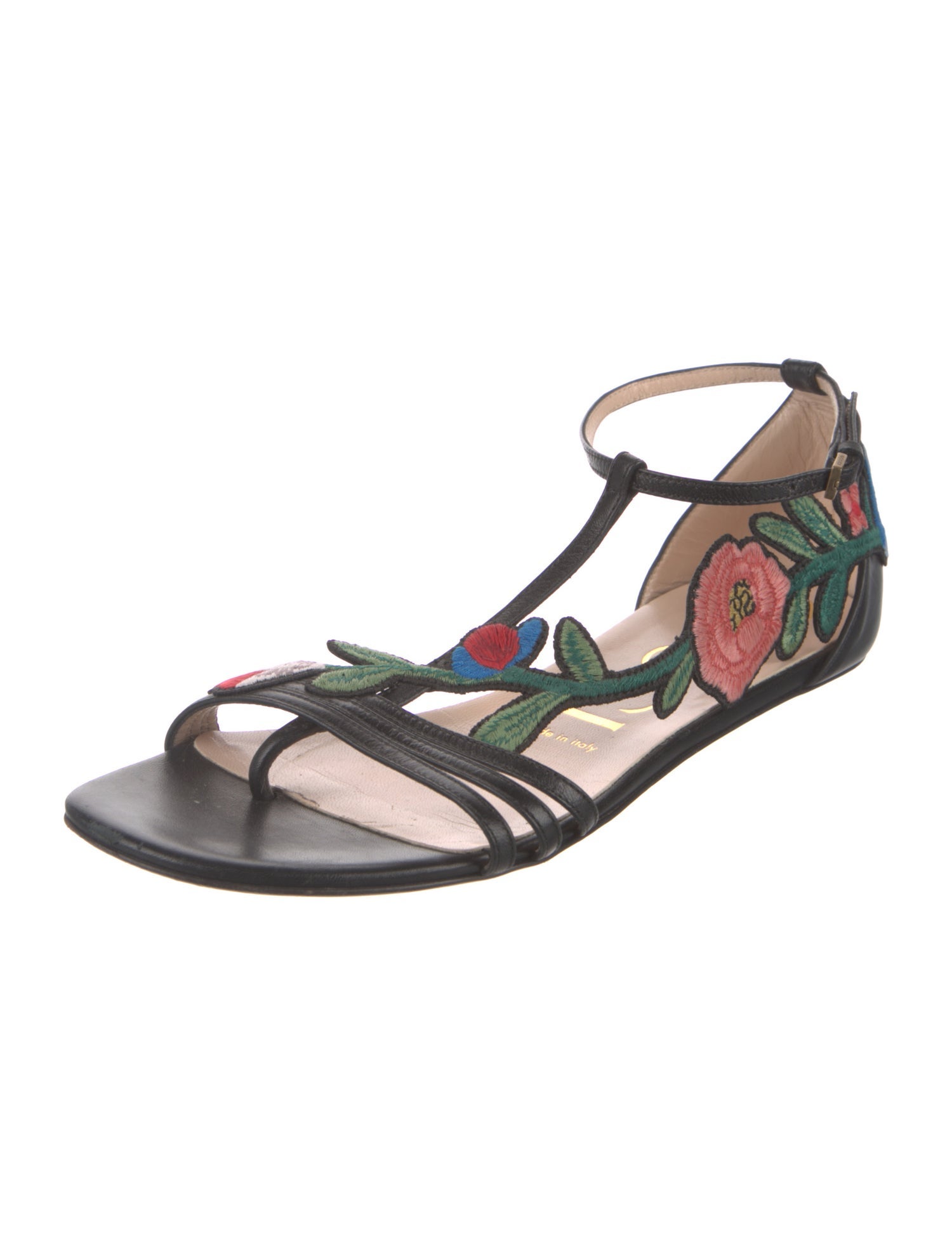 Gucci Leather Patterned T-Strap Sandals