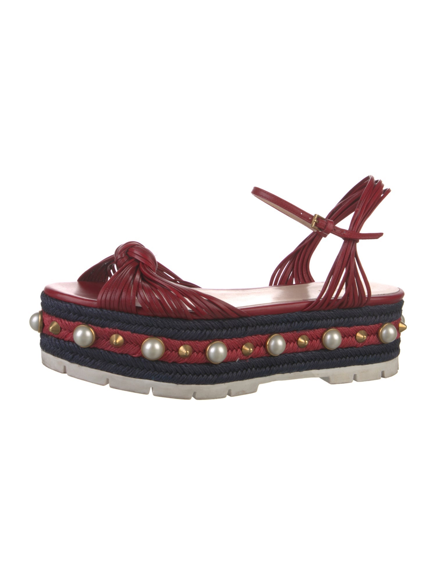 Gucci Faux Pearl Accents Leather Sandals