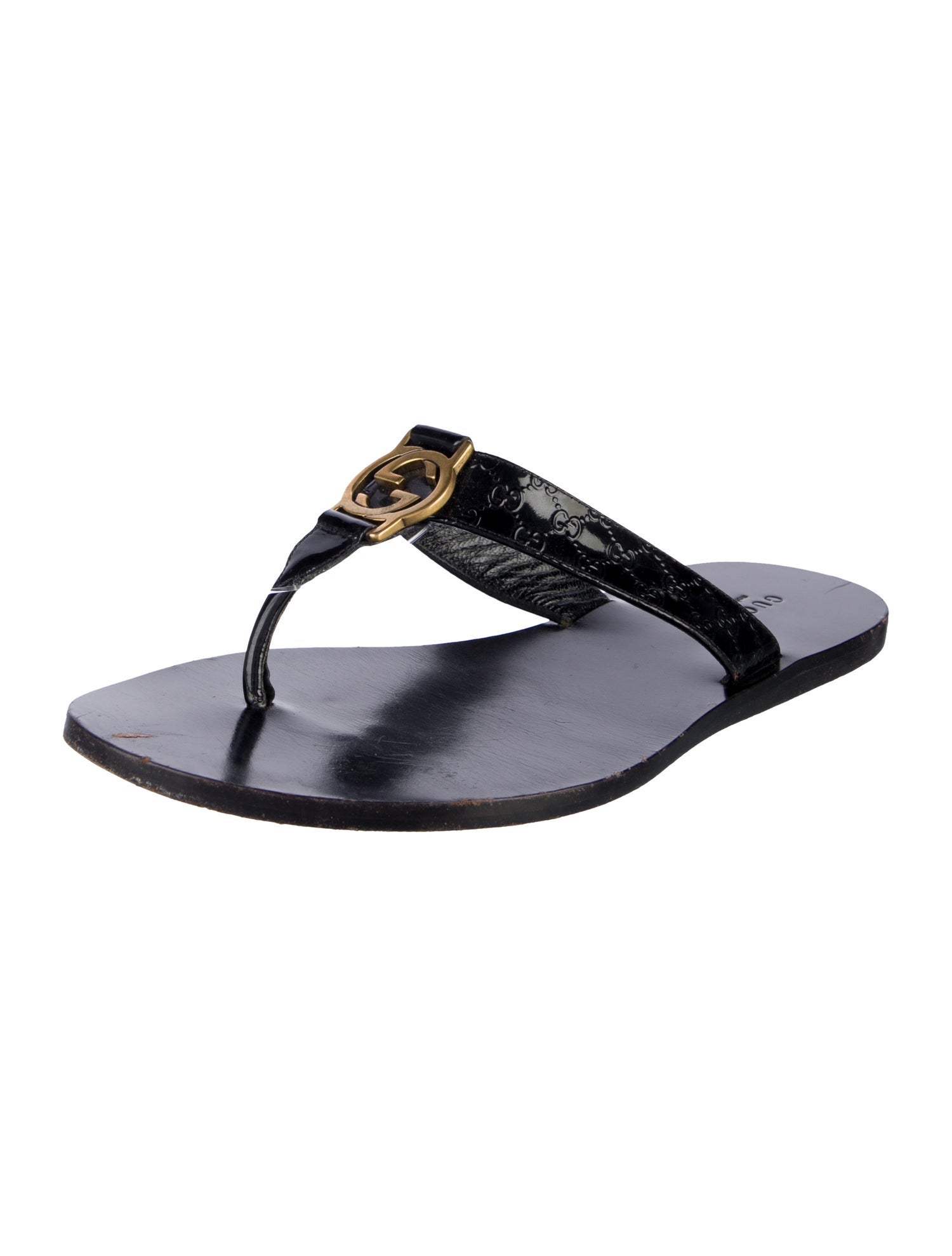 Gucci GG Logo Patent Leather Flip Flops