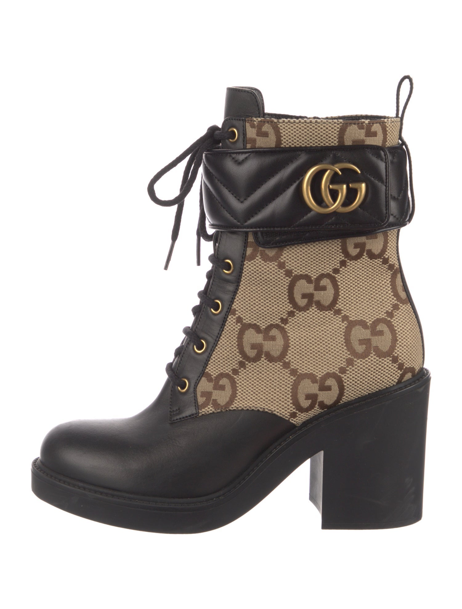 Gucci GG Canvas Leather Combat Boots