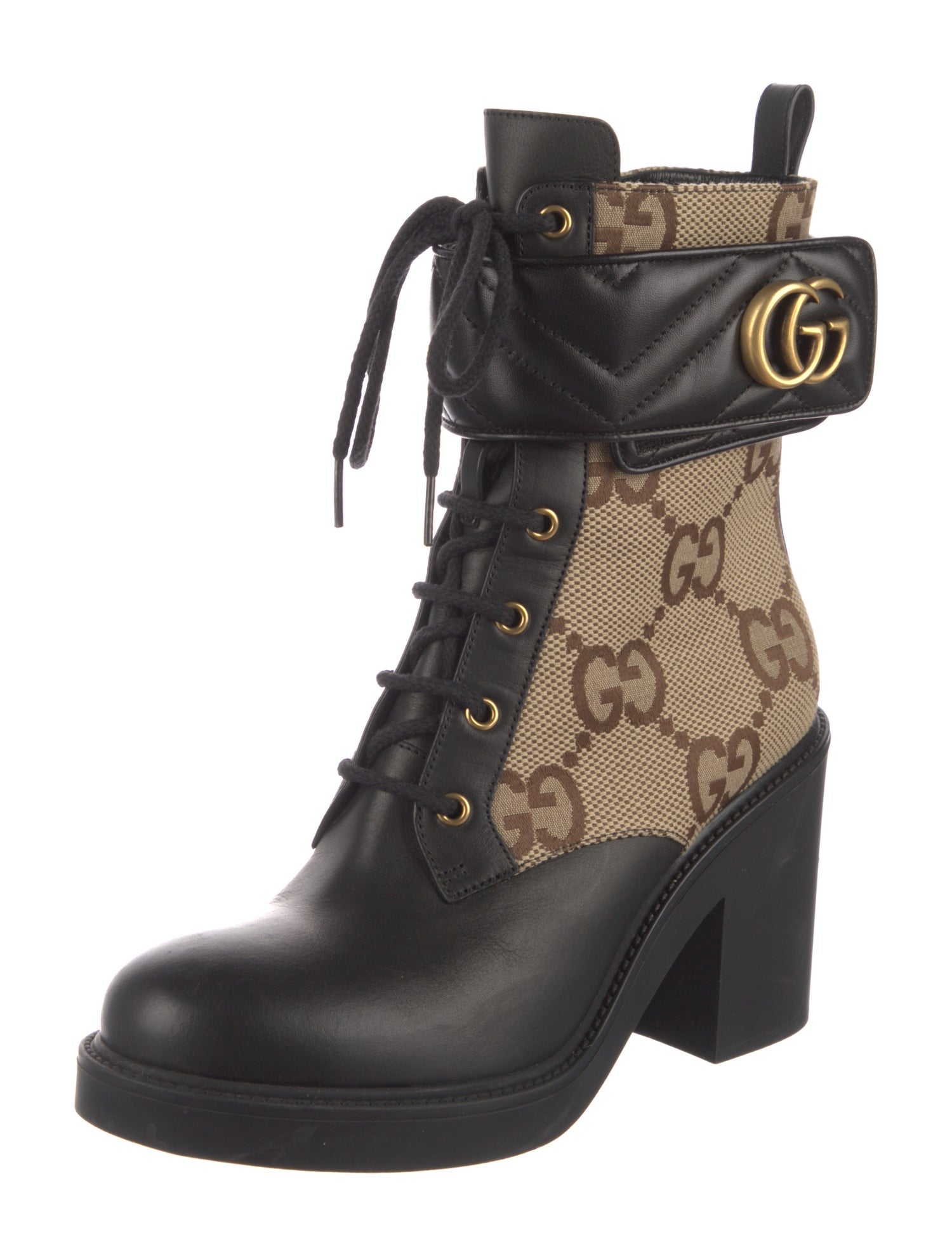 Gucci GG Canvas Leather Combat Boots