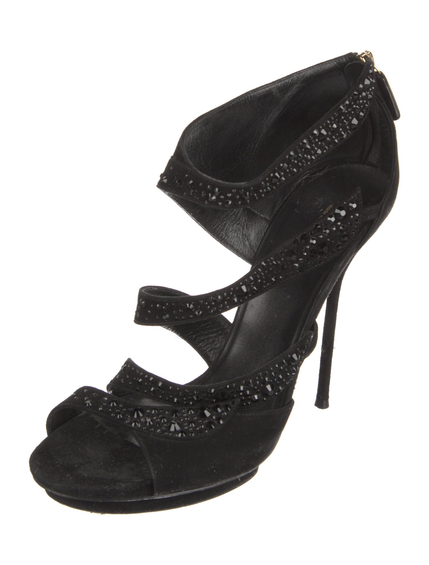 Gucci Suede Crystal Embellishments Sandals