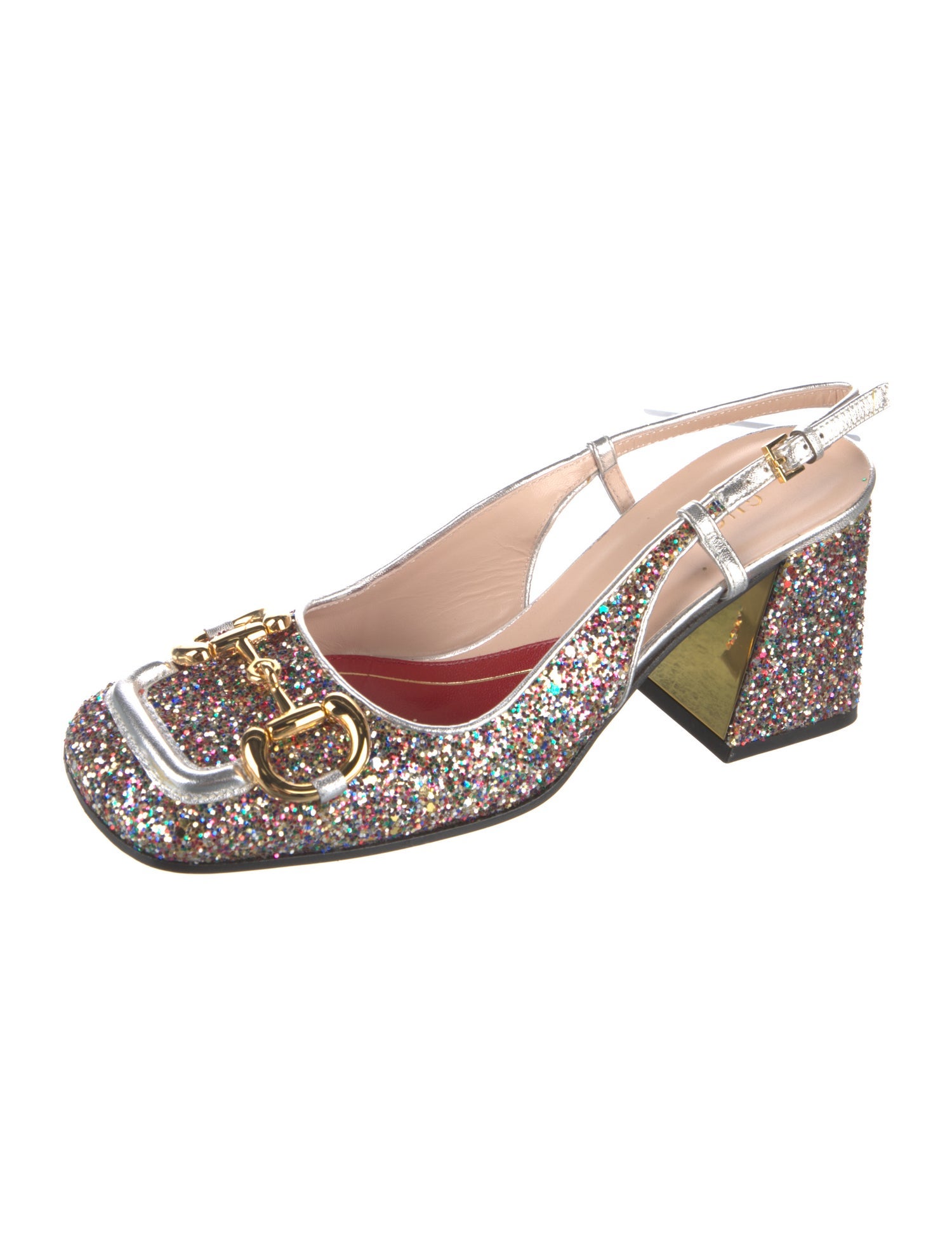 Gucci Horsebit Accent Glitter Slingback Pumps