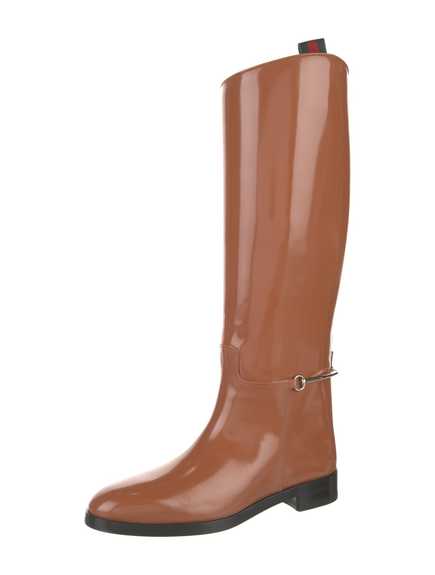 Gucci Web Accent Patent Leather Riding Boots