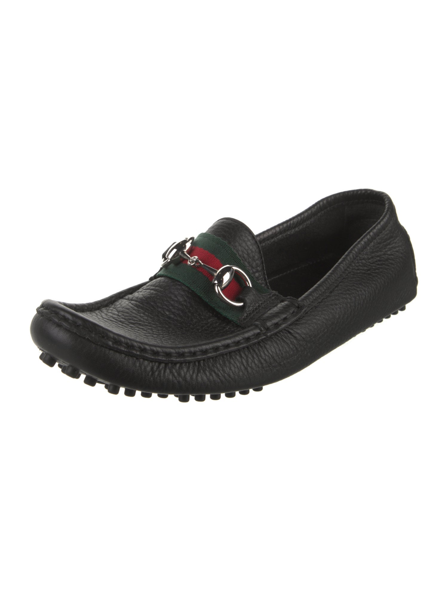 Gucci Web Accent Leather Loafers