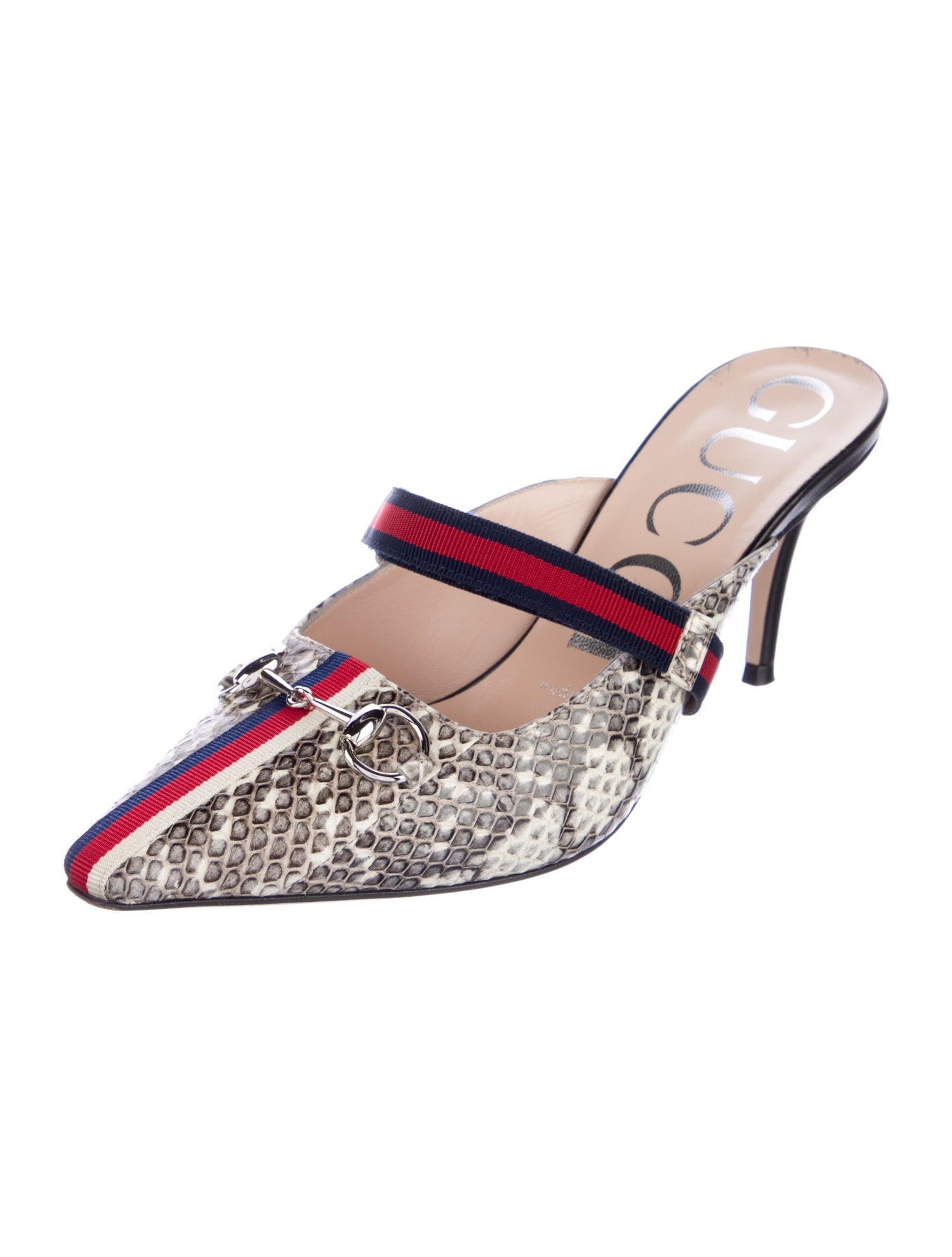 Gucci Horsebit Accent Embossed Leather Mules