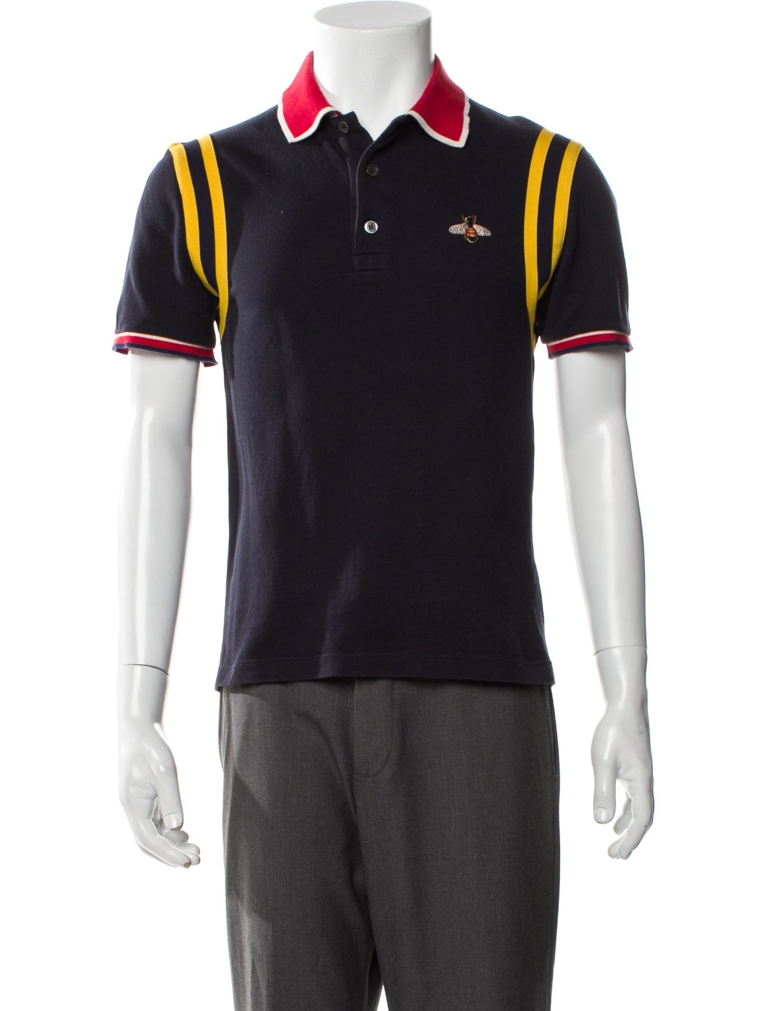 Gucci Bee Accent Colorblock Pattern Polo Shirt