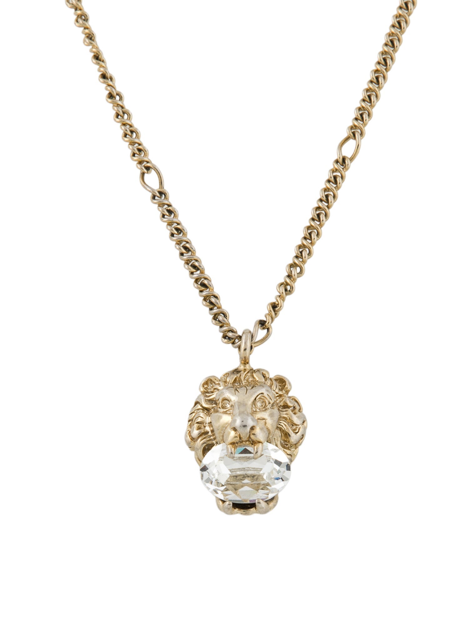 Gucci Crystal Lion Head Pendant Necklace