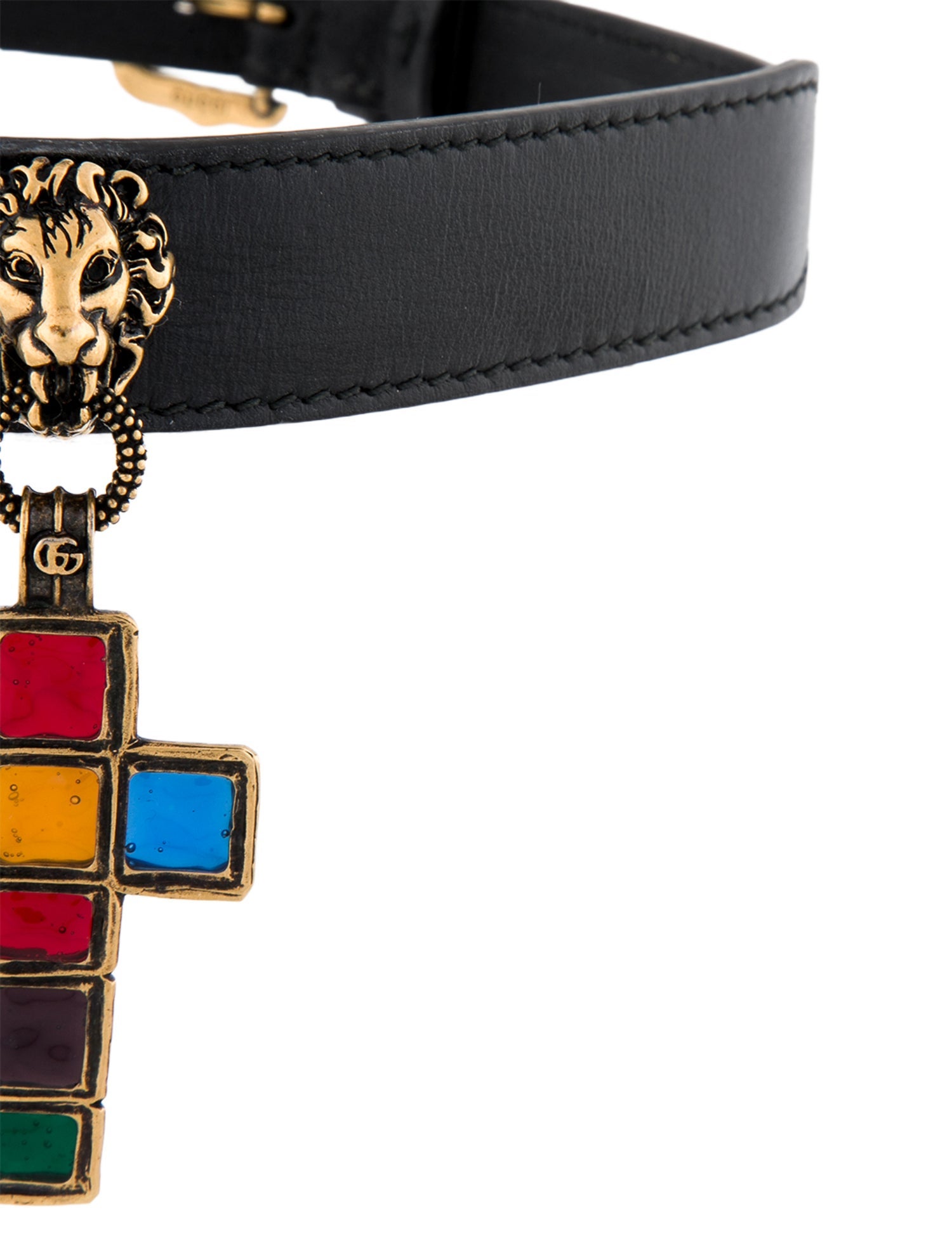 Gucci Leather Cross Pendant Choker Necklace