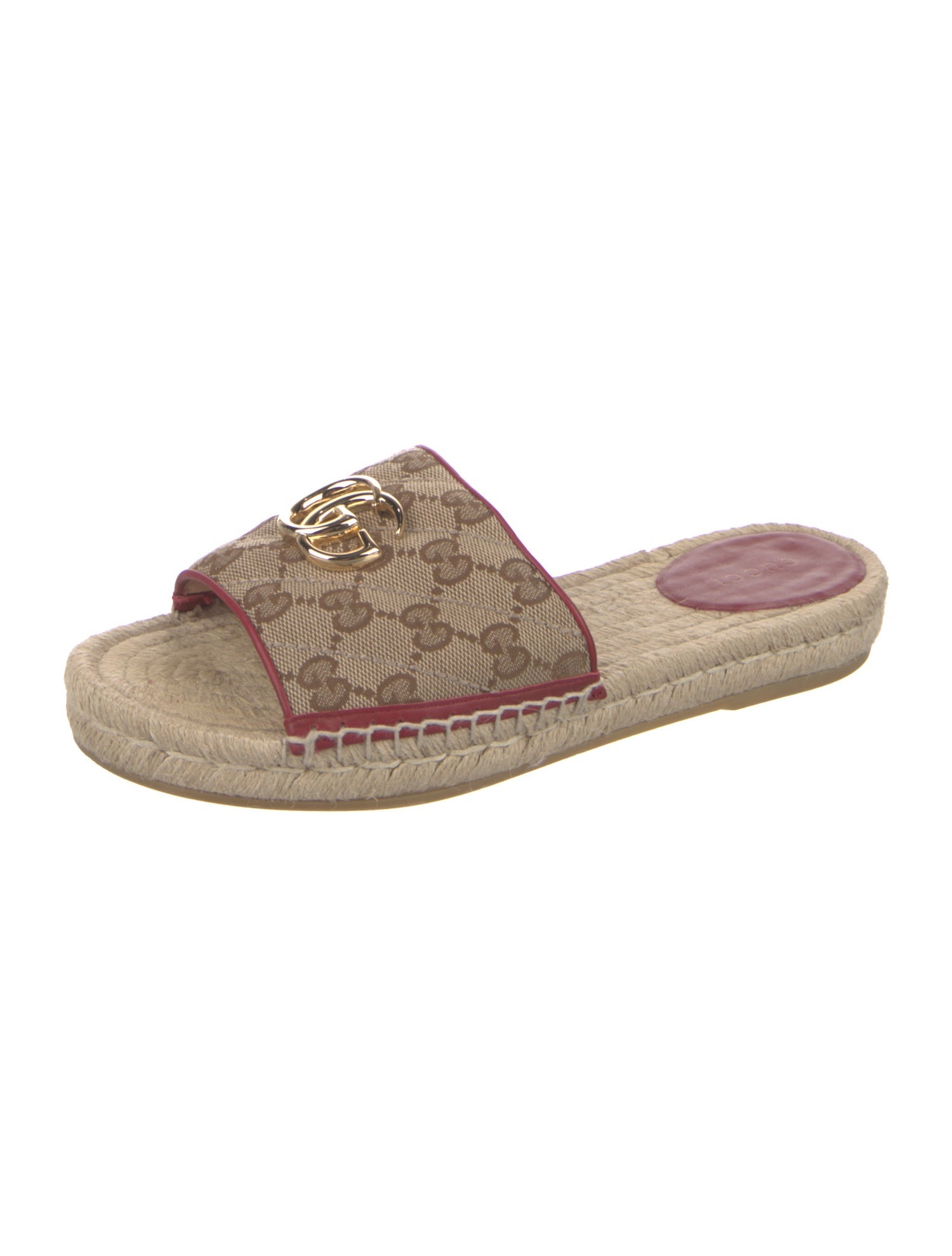Gucci GG Canvas Leather Trim Embellishment Espadrilles
