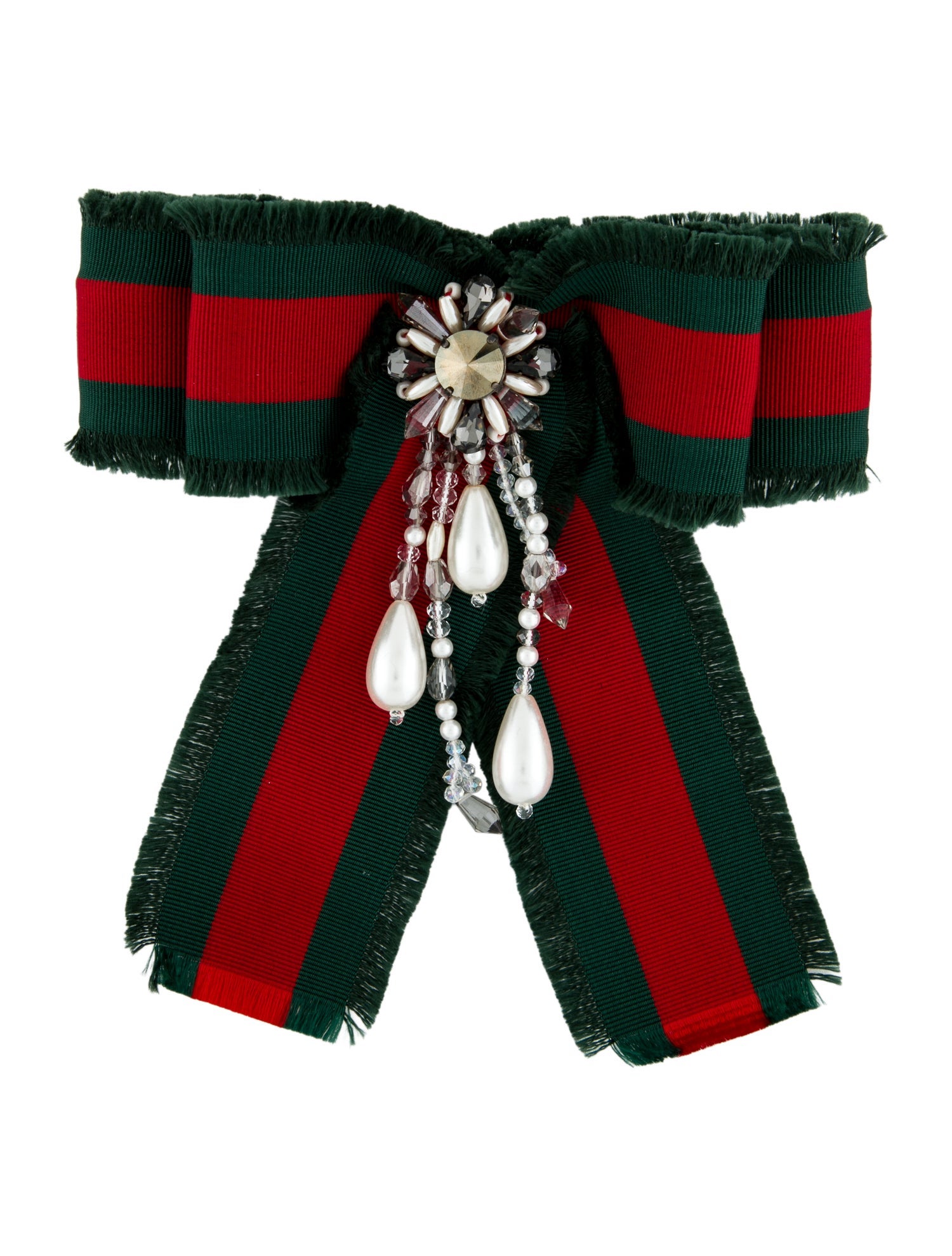 Gucci Faux Pearl & Crystal Web Bow Brooch