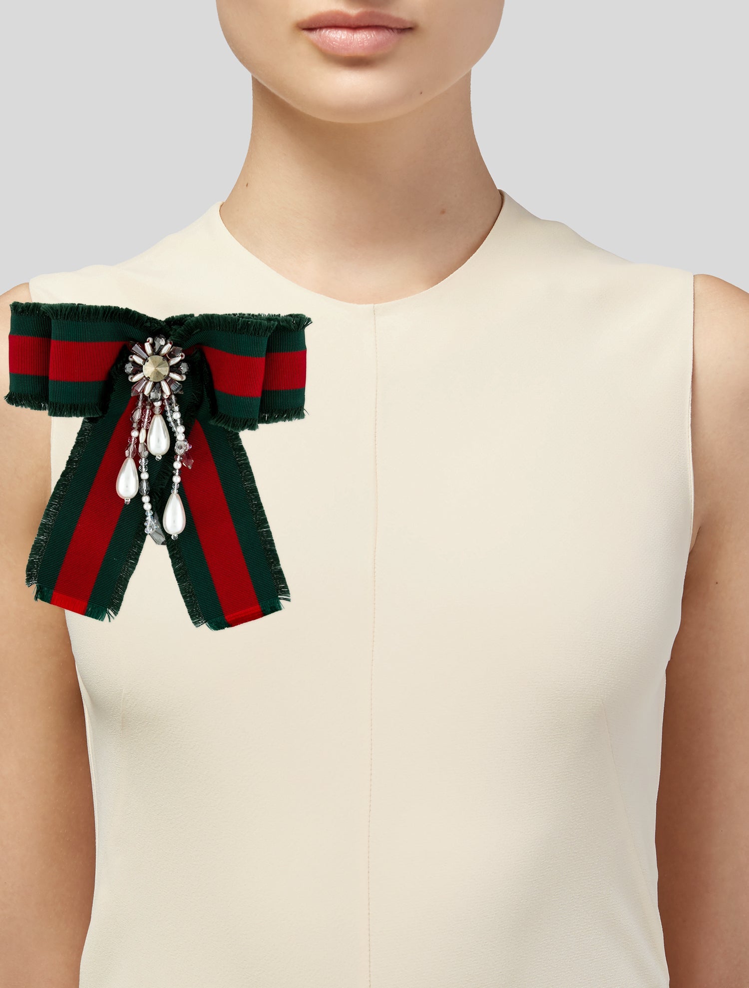 Gucci Faux Pearl & Crystal Web Bow Brooch