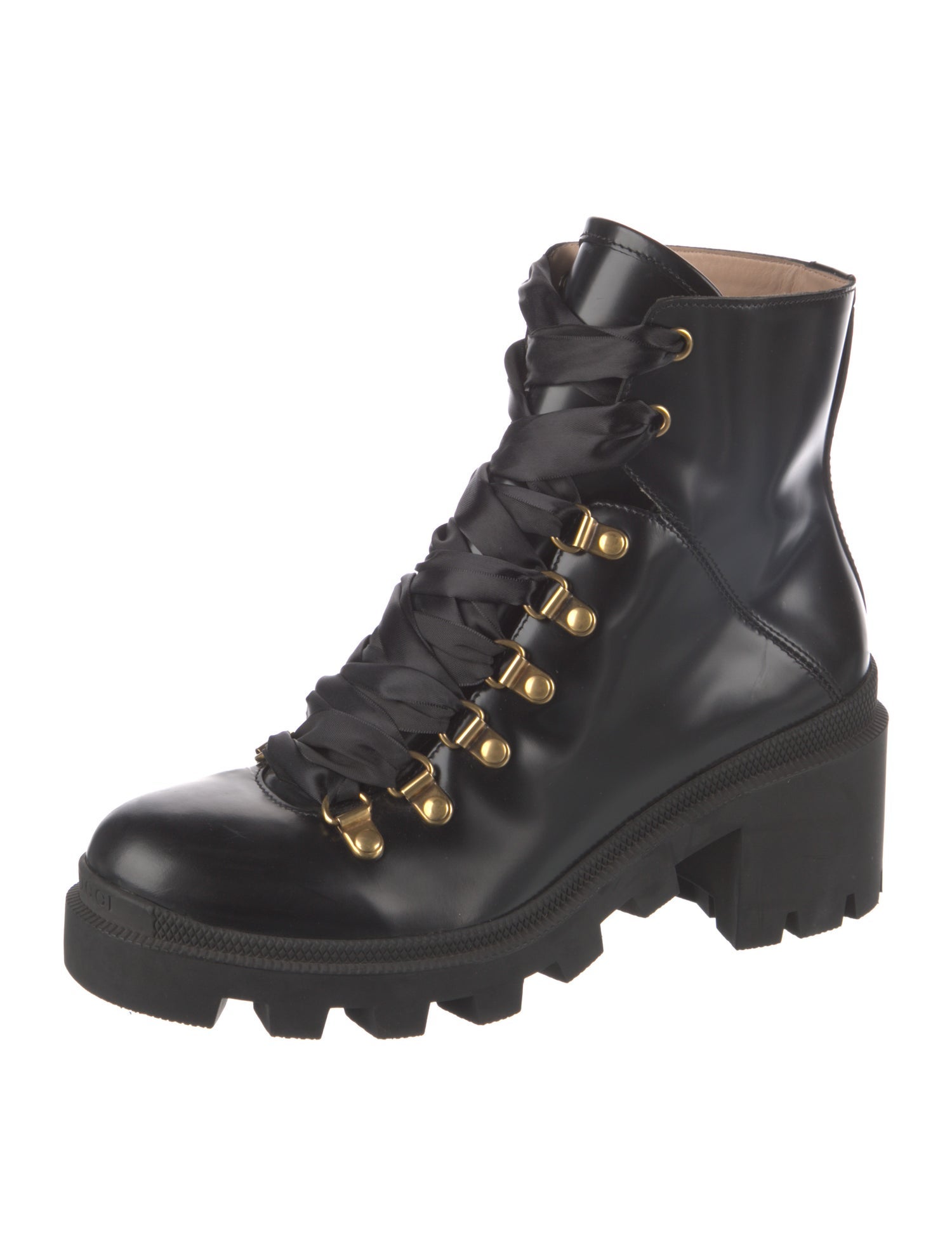 Gucci Sylvie Web Lace-Up Ankle Boot Sylvie Web Accent Combat Boots