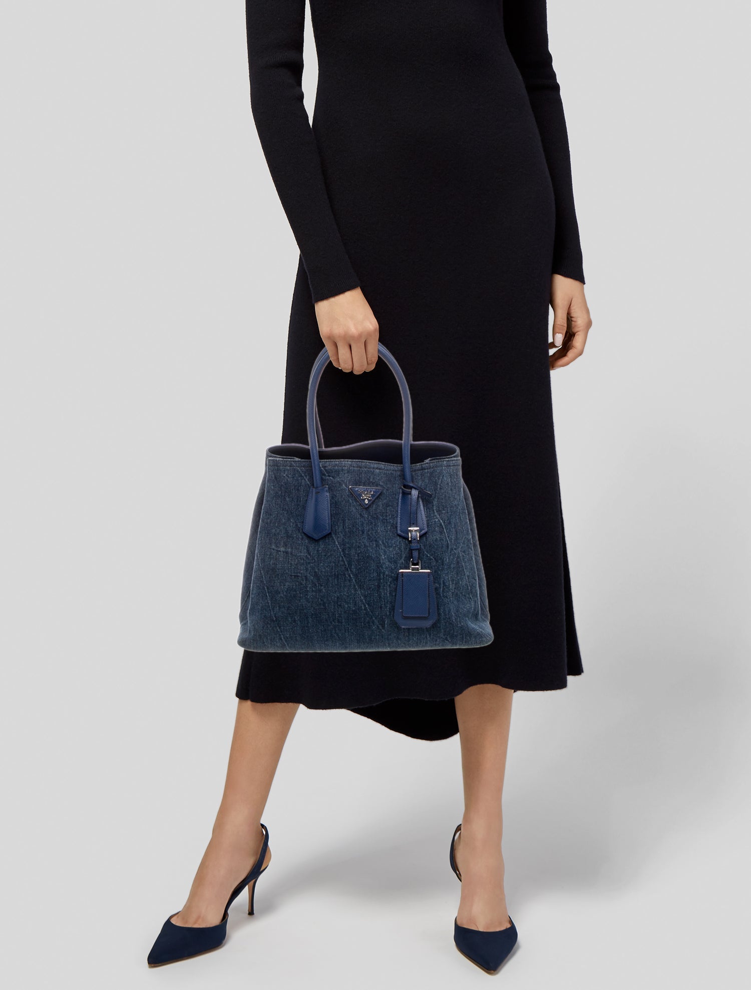 Prada Denim Denim Saffiano Shopping Bag