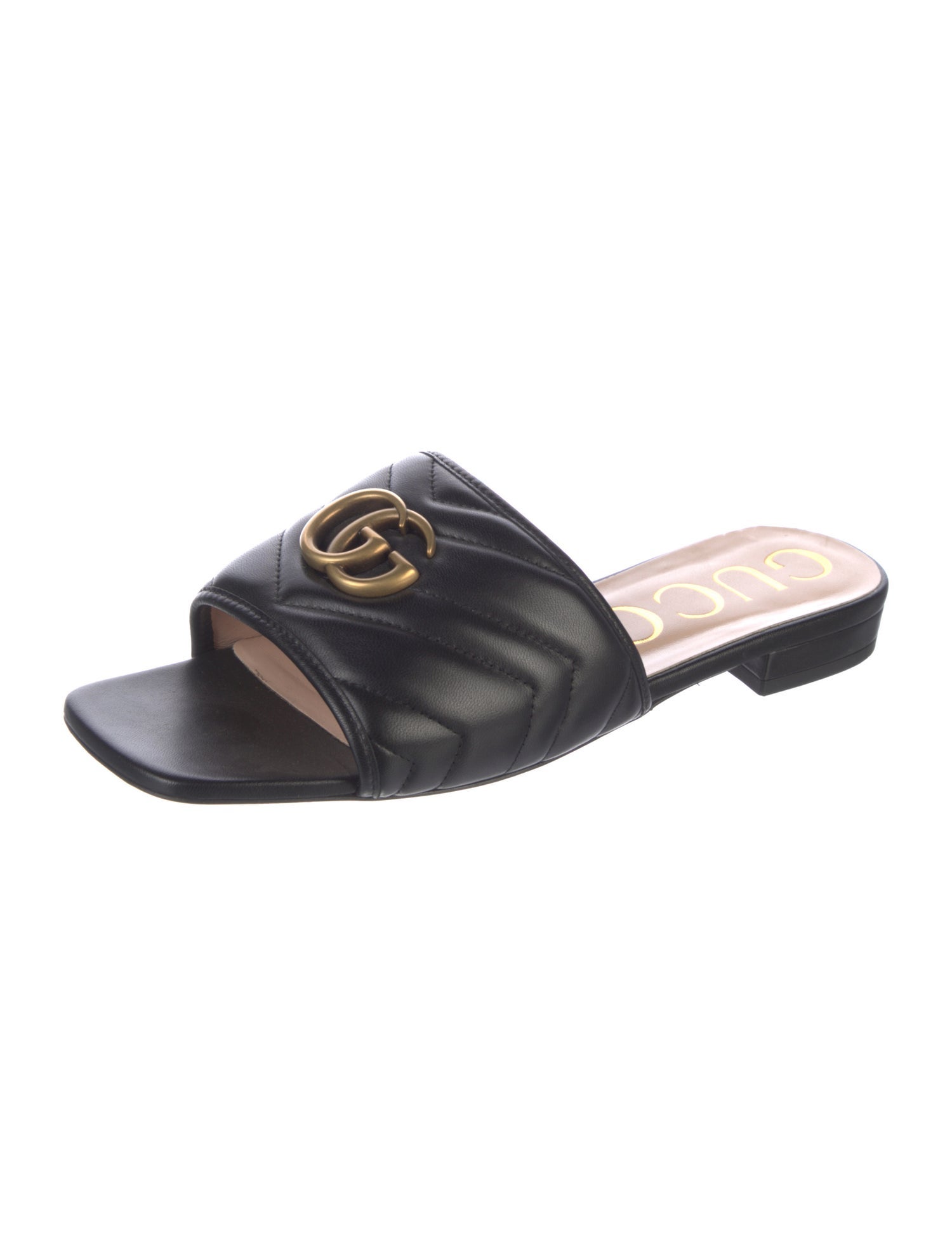 Gucci Double G Logo Leather Slides