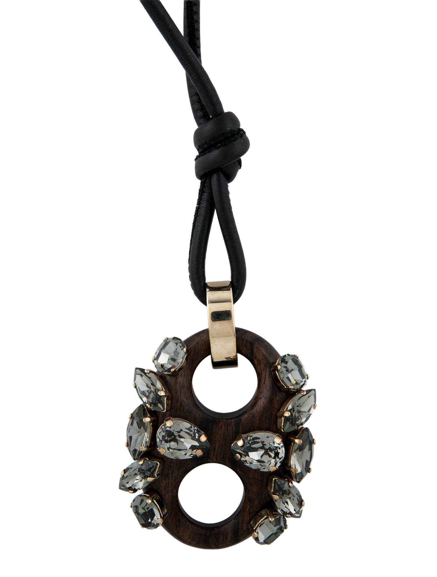 Gucci Crystal, Wood & Leather Cord Pendant Necklace
