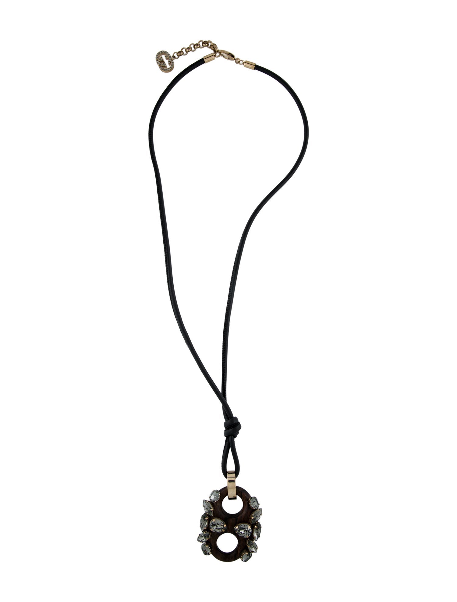 Gucci Crystal, Wood & Leather Cord Pendant Necklace