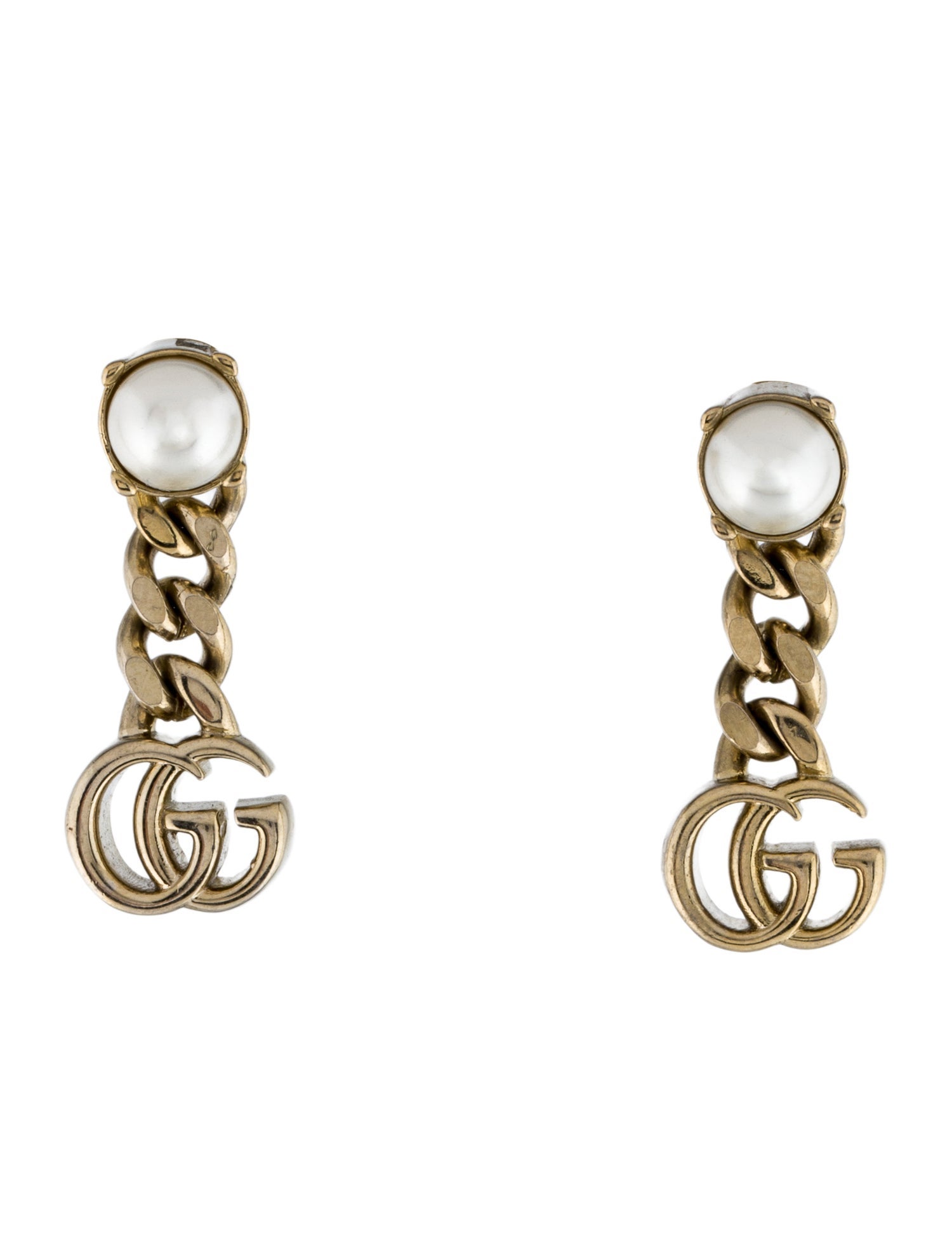 Gucci Faux Pearl Double G Drop Earrings