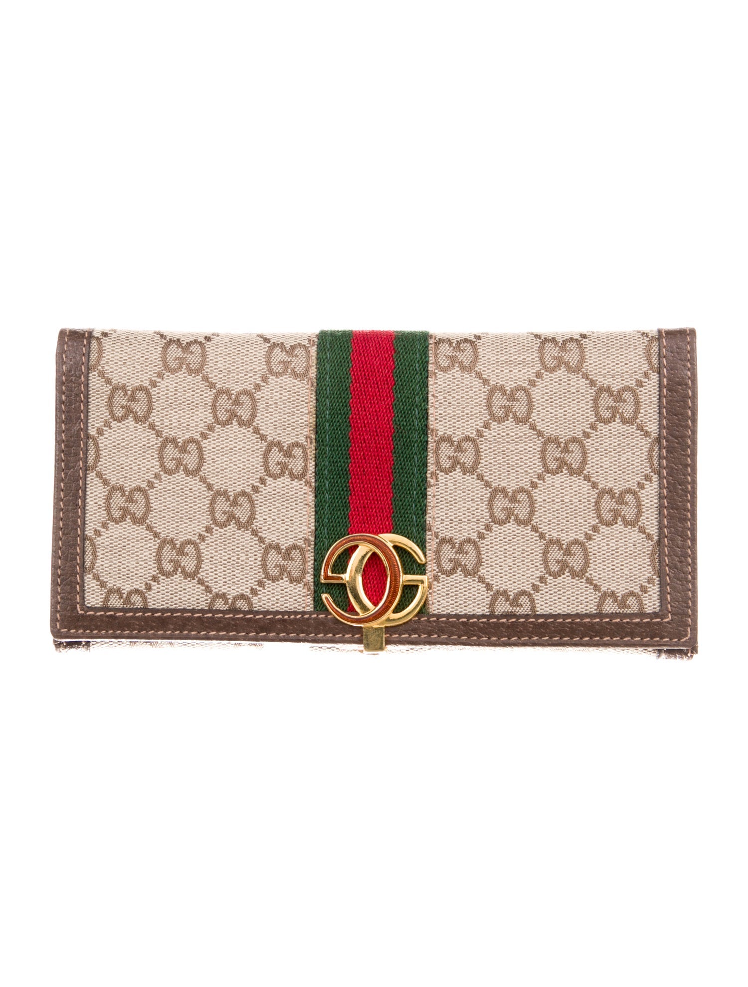 Gucci Vintage Web Checkbook Cover Continental Wallet