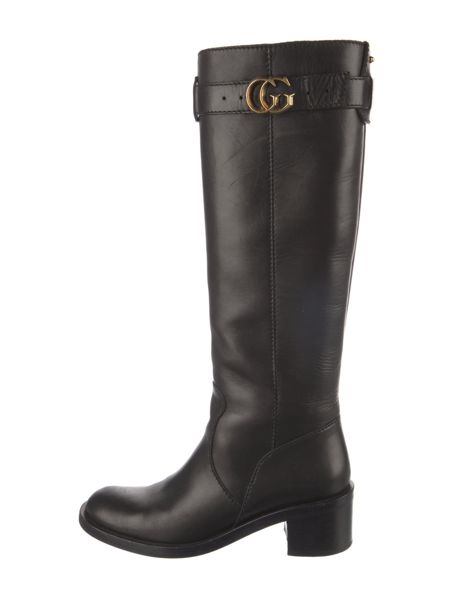 Gucci Double G Logo Leather Riding Boots