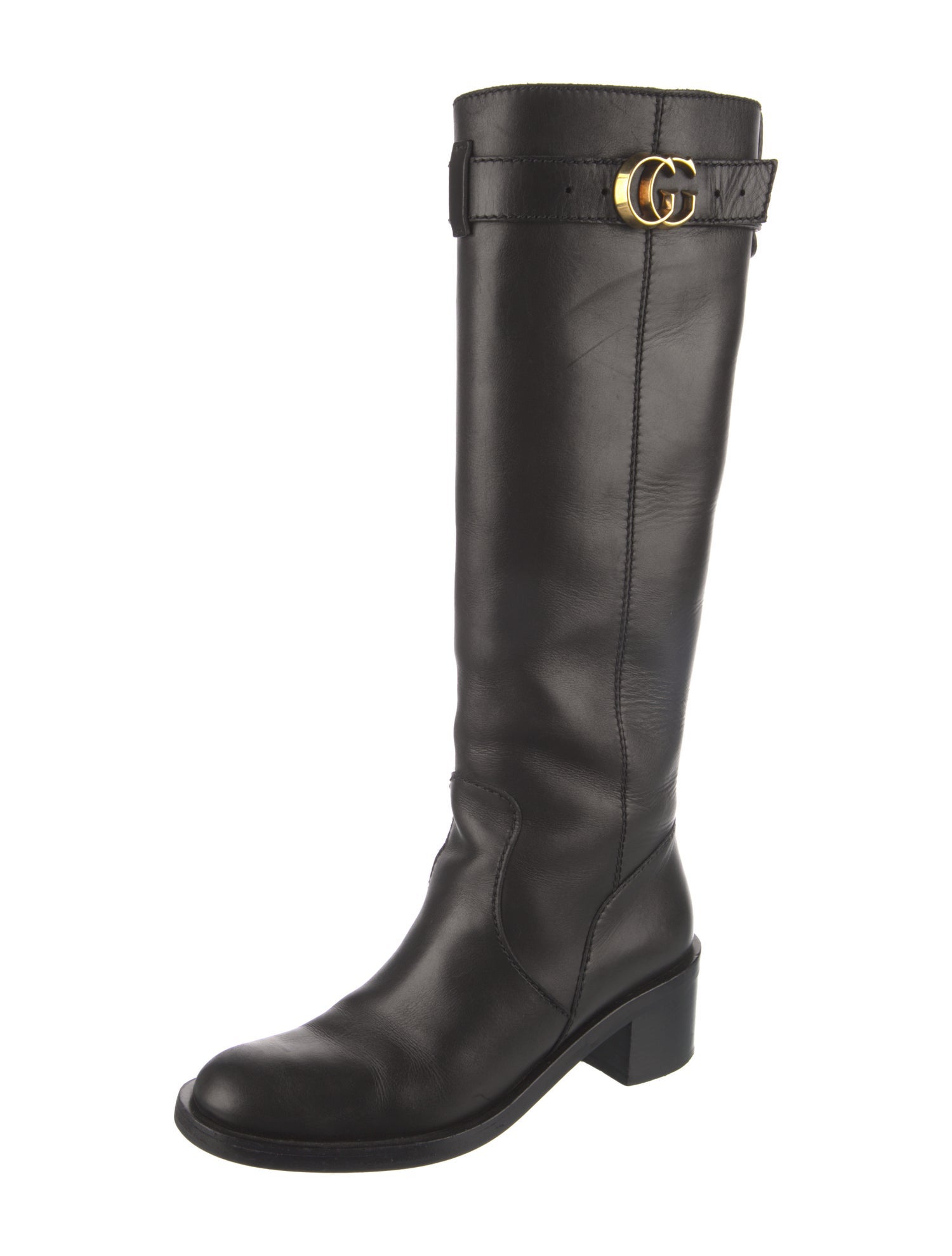 Gucci Double G Logo Leather Riding Boots