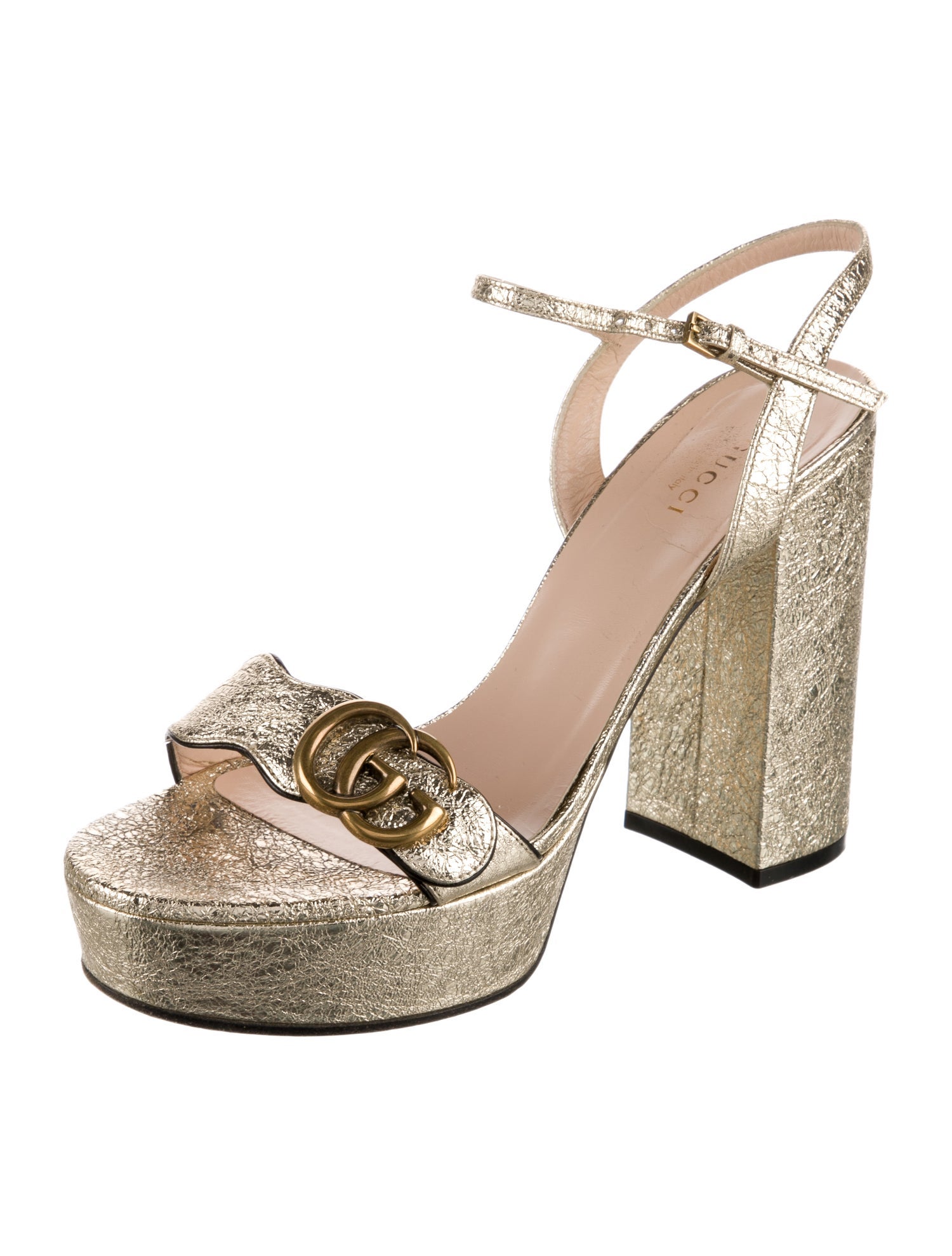 Gucci Double G Logo Leather Slingback Sandals