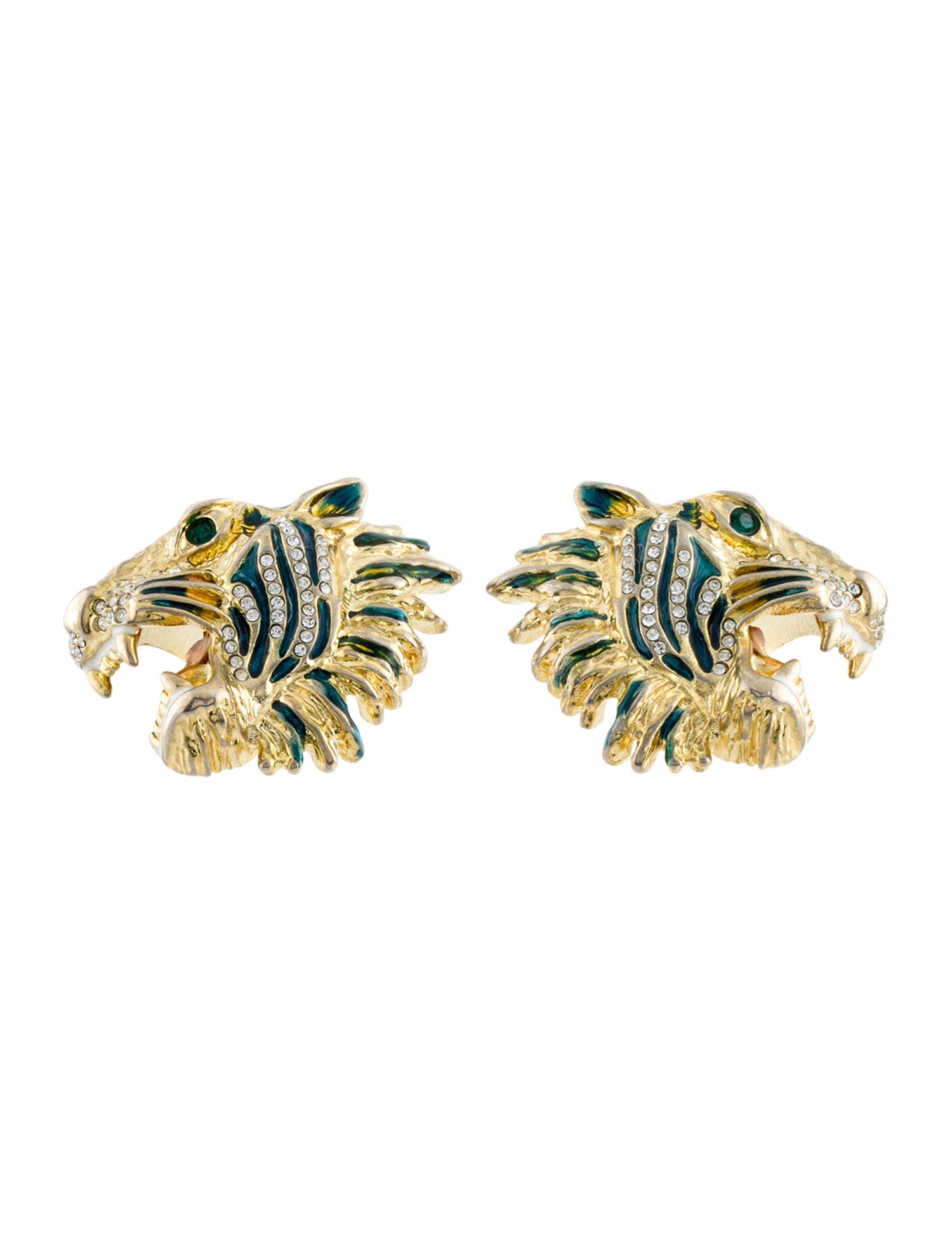 Gucci Crystal & Enamel Tiger Head Stud Earrings