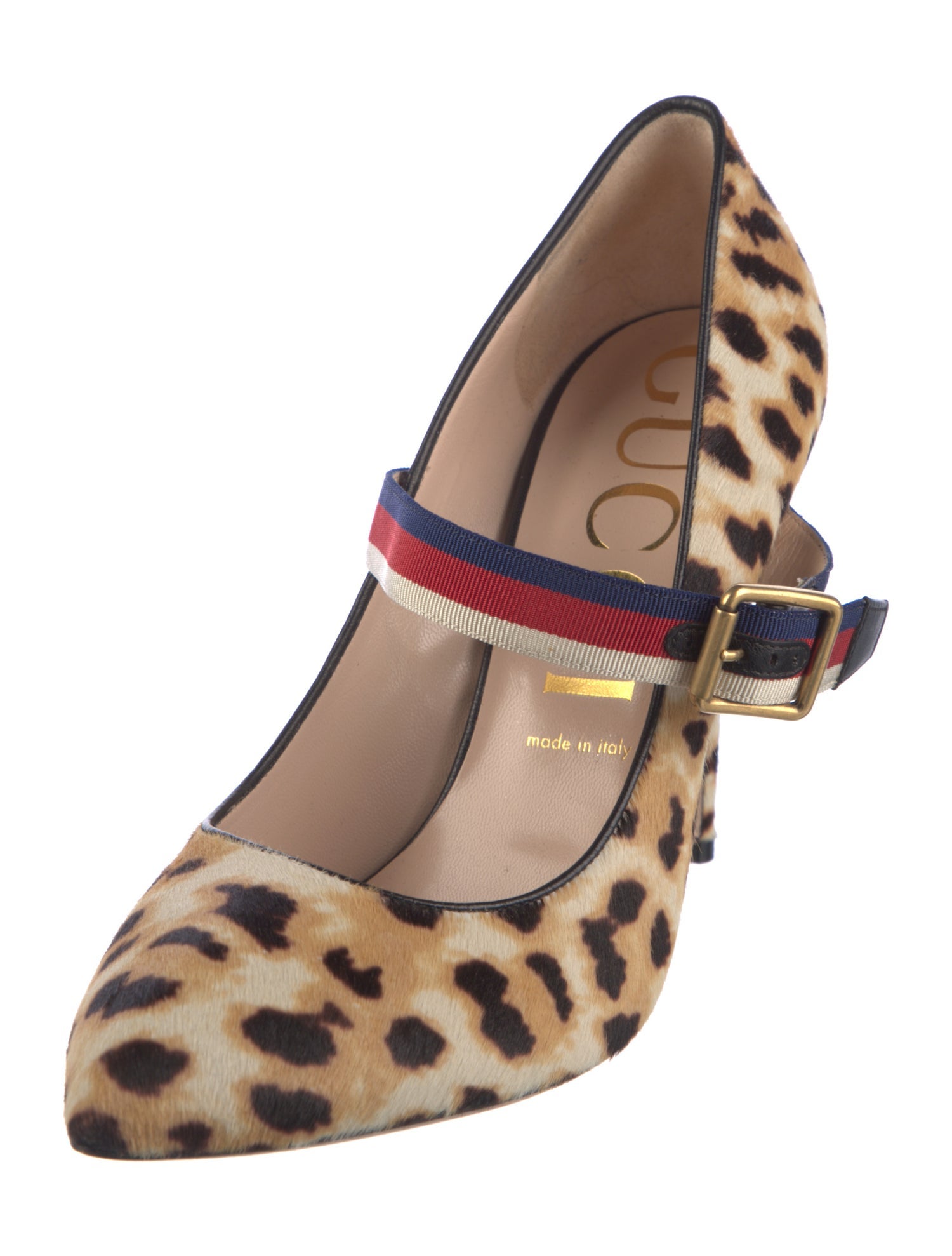 Gucci Sylvie Web Accent Ponyhair Pumps
