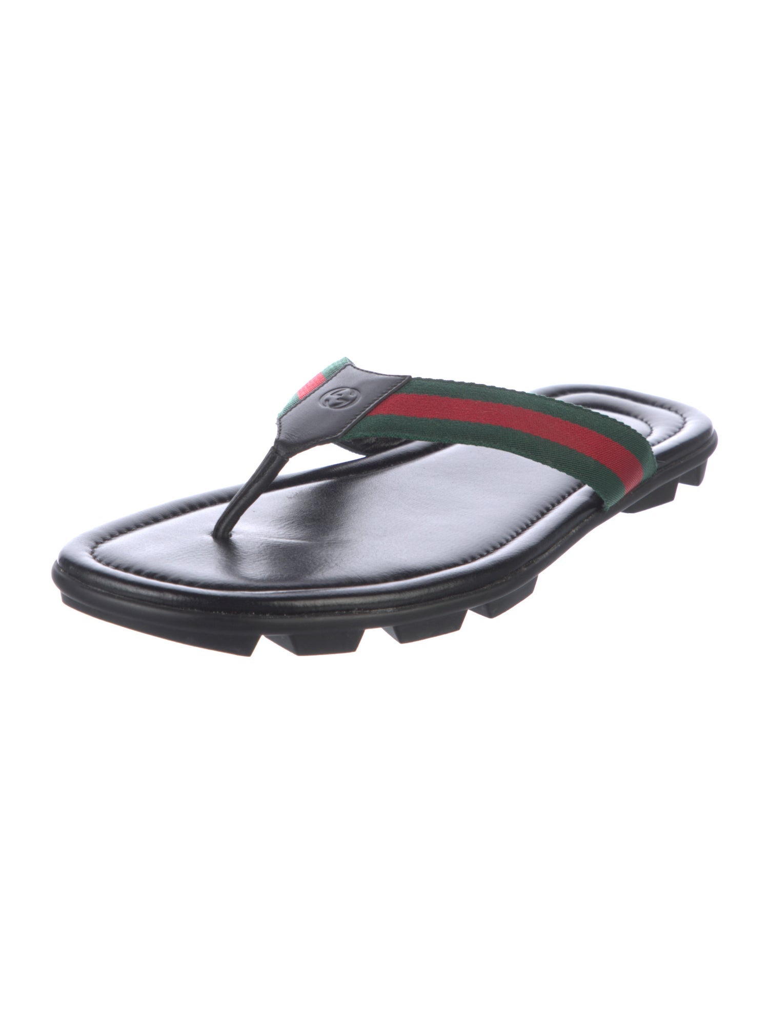 Gucci Web Accent Leather Flip Flops
