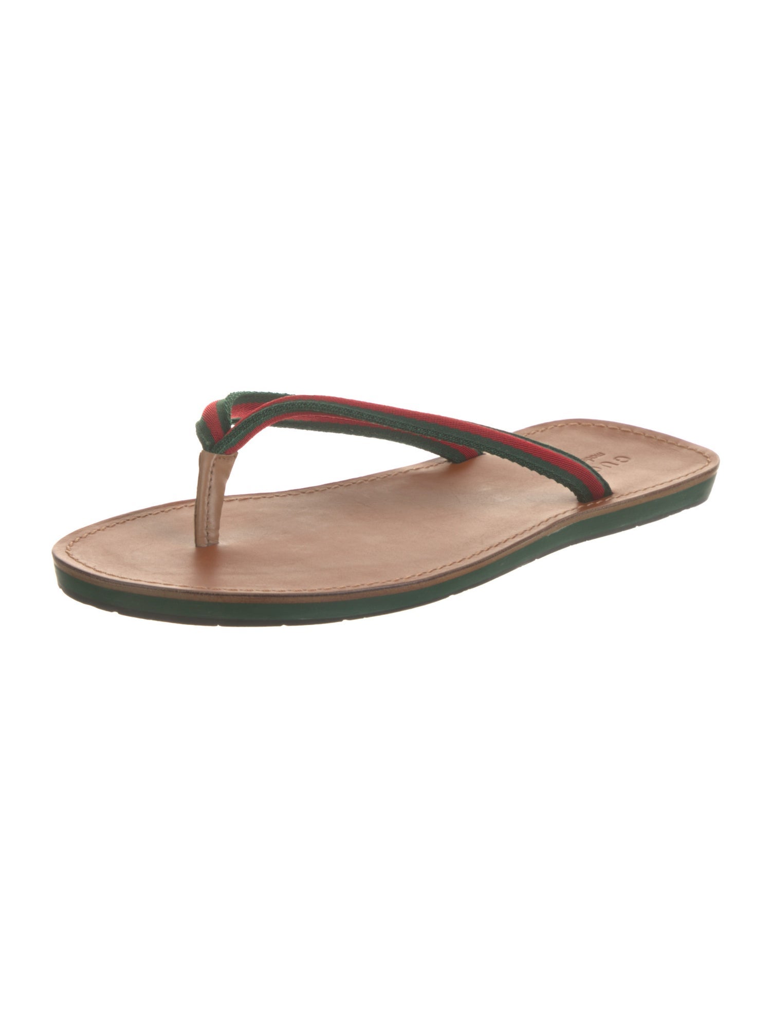 Gucci Web Accent Leather Flip Flops