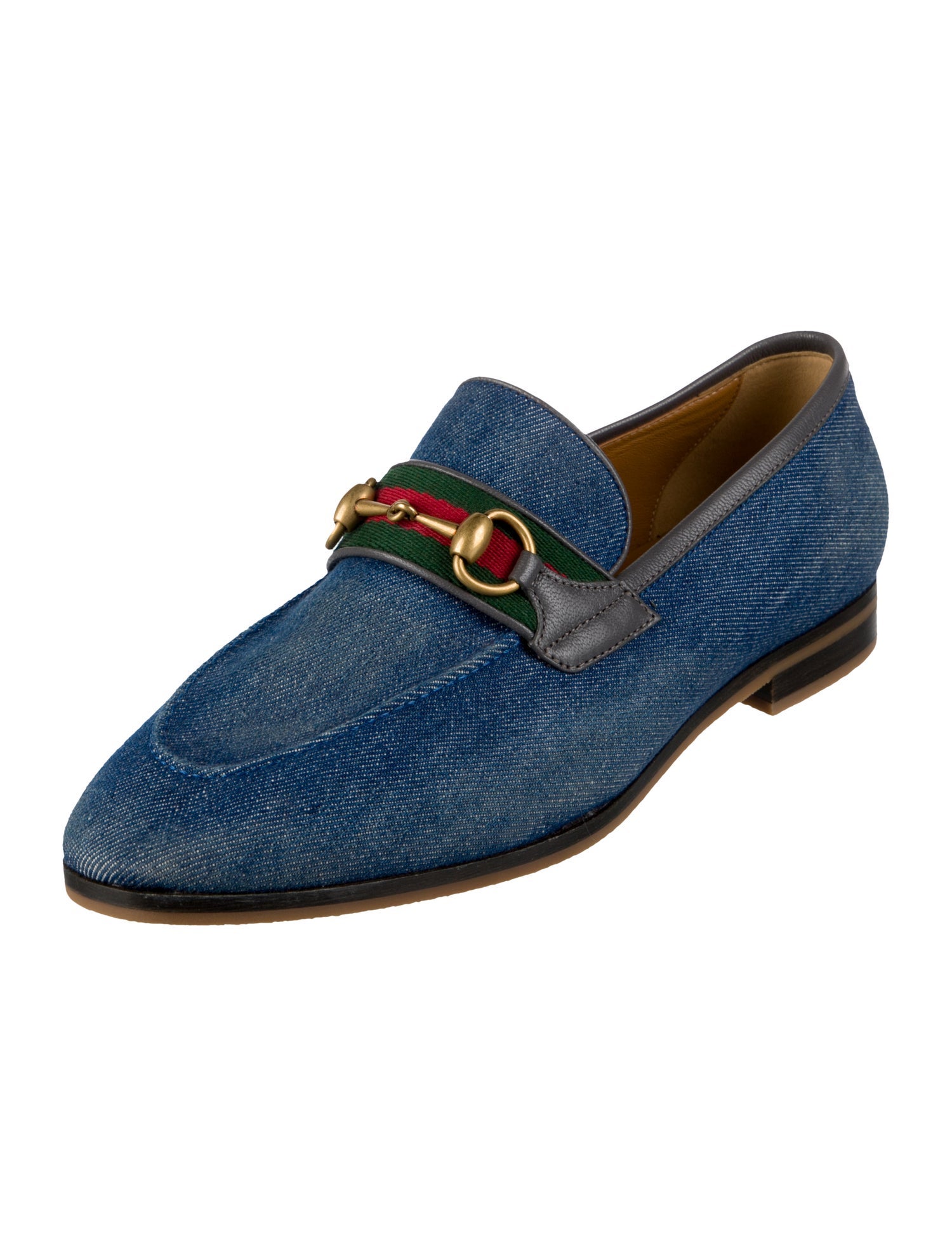 Gucci Denim Leather Trim Embellishment Loafers