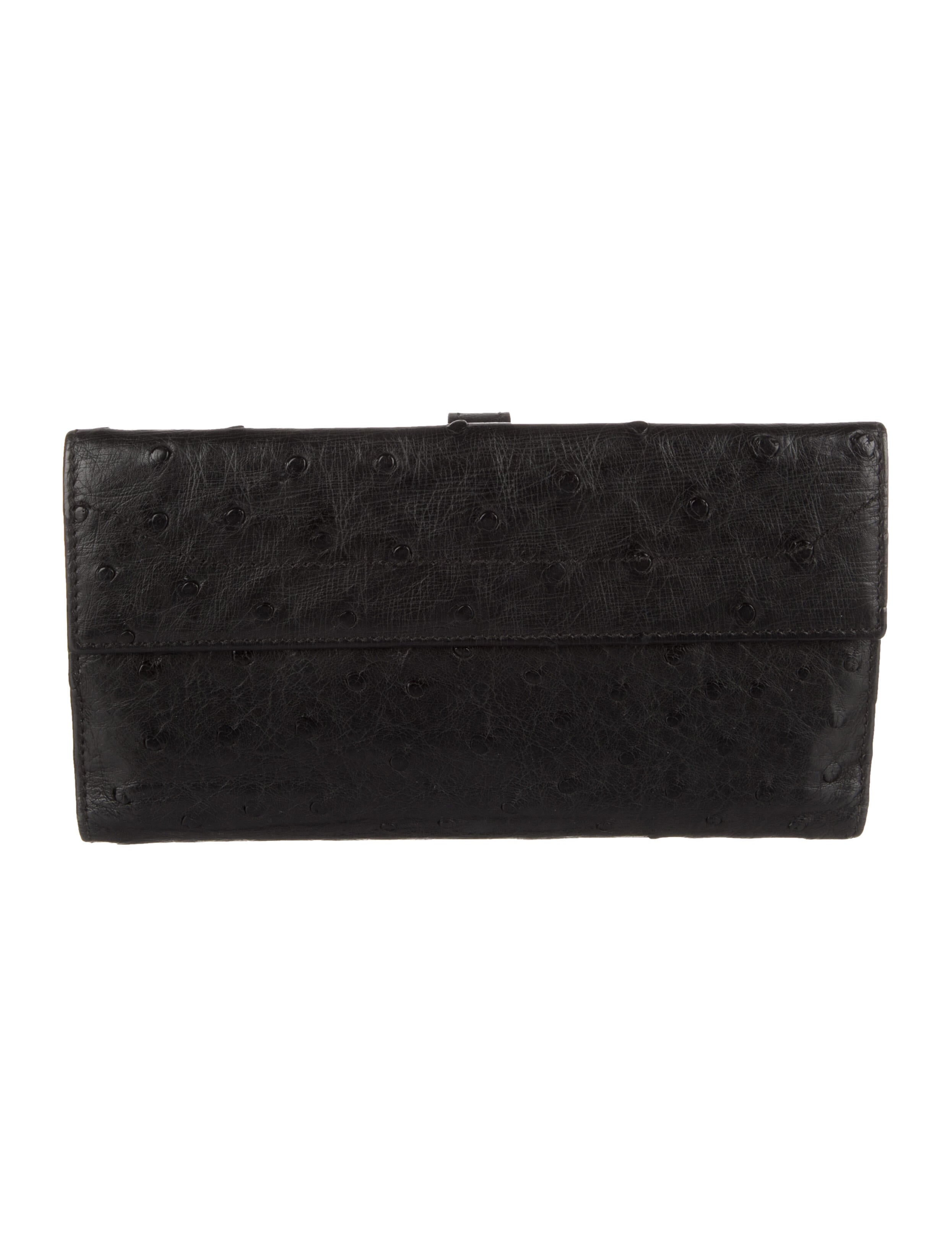 Gucci Piston Lock Accent Ostrich Wallet
