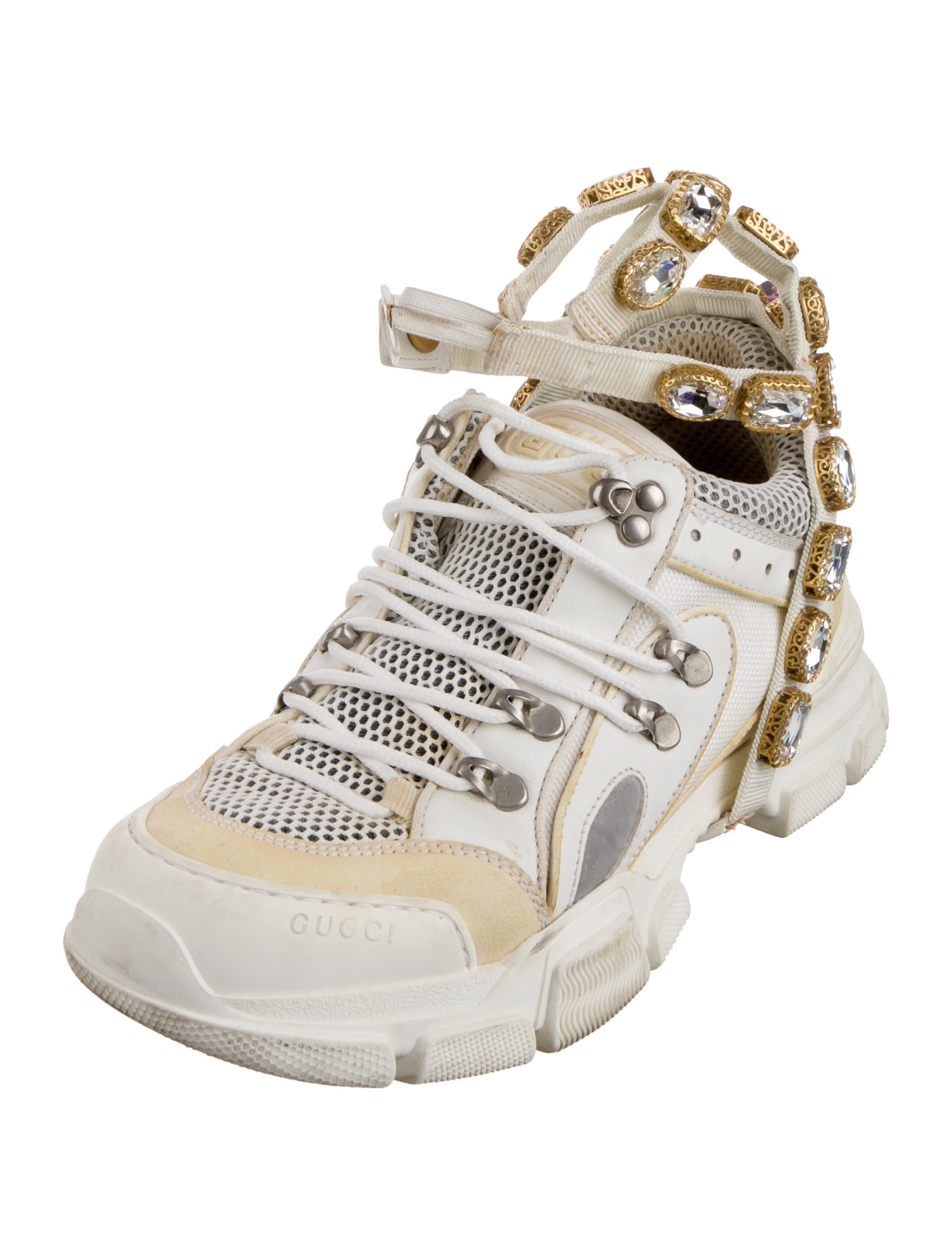 Gucci Leather Colorblock Pattern Wedge Sneakers