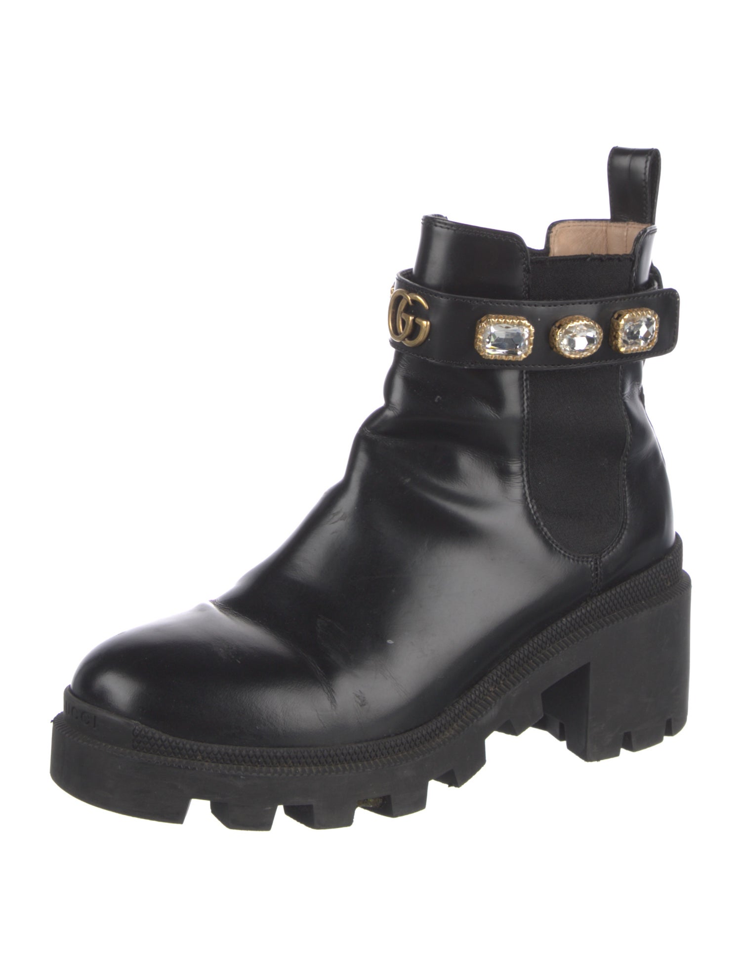 Gucci GG Crystal Leather Combat Boots