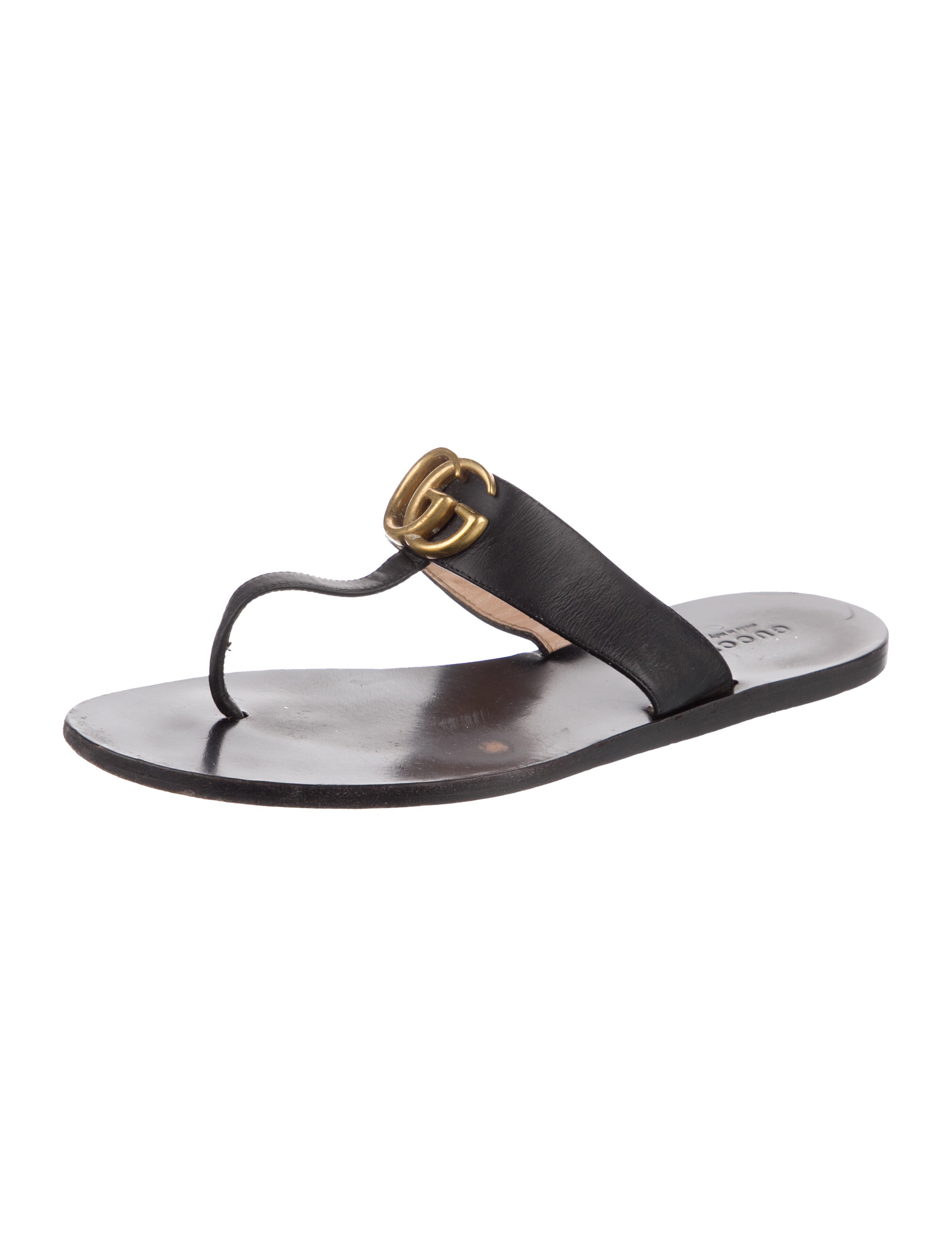 Gucci Double G Logo Leather Slides