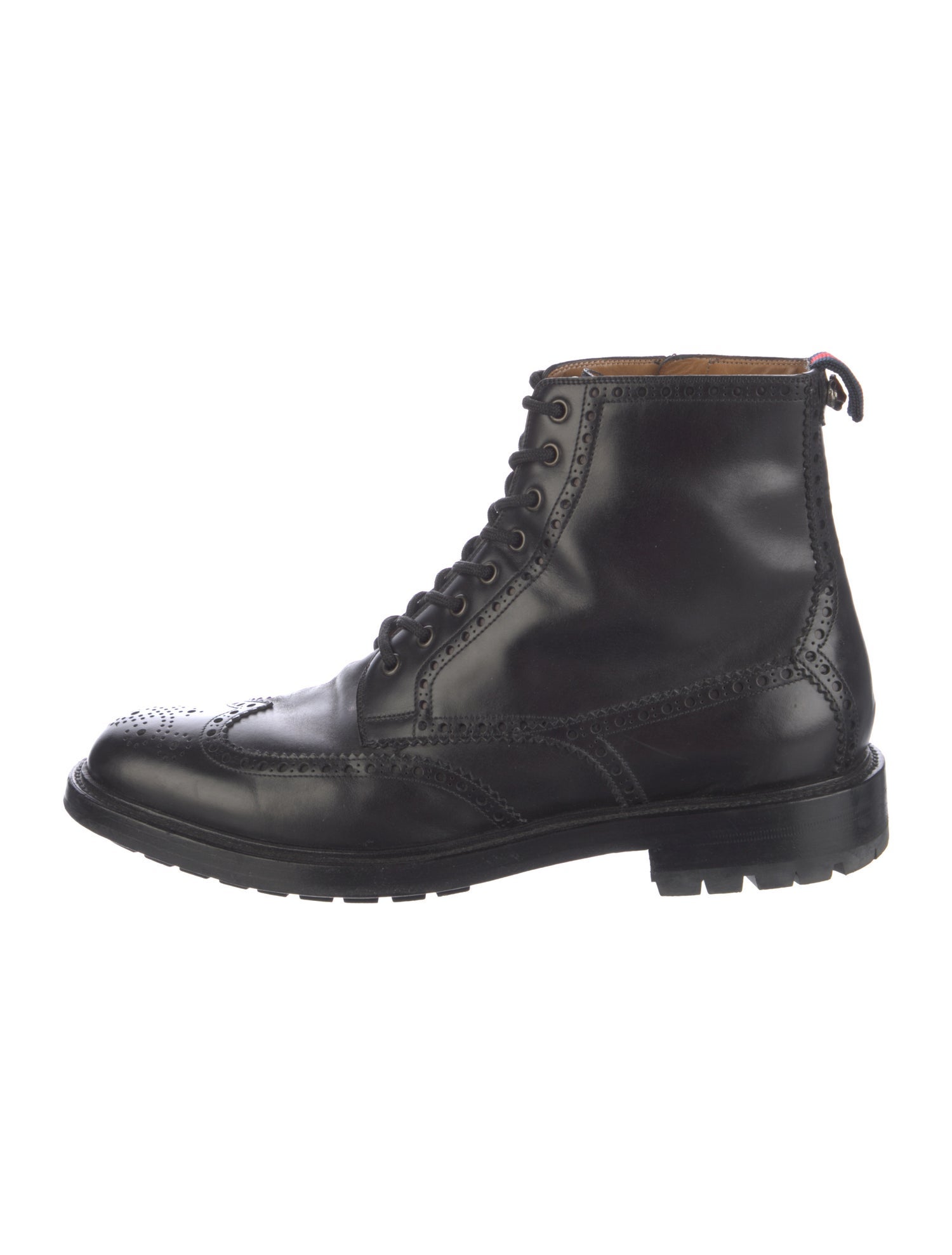 Gucci Tiger Head Accent Leather Lace-Up Boots