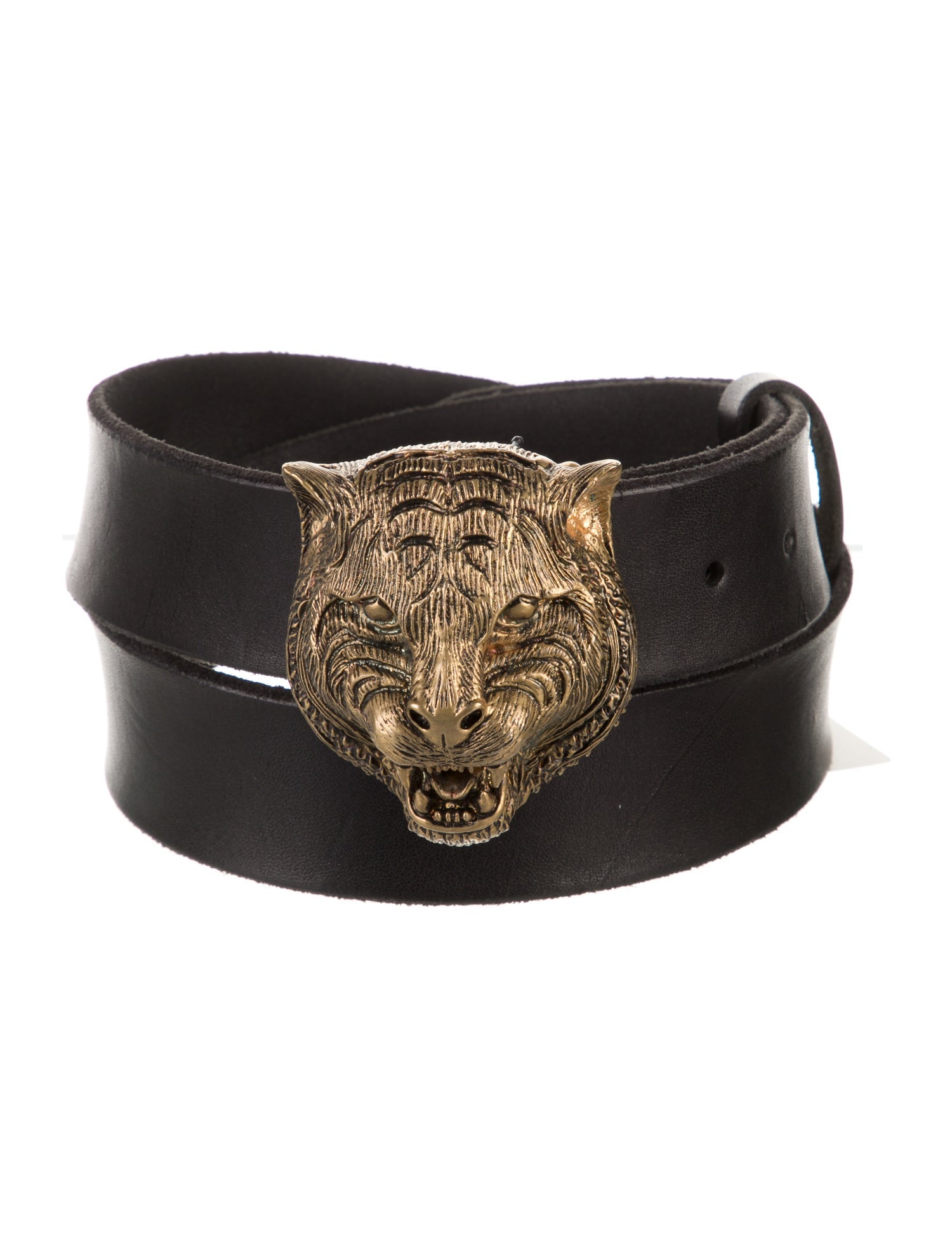 Gucci Feline Head Accent Leather Waist Belt