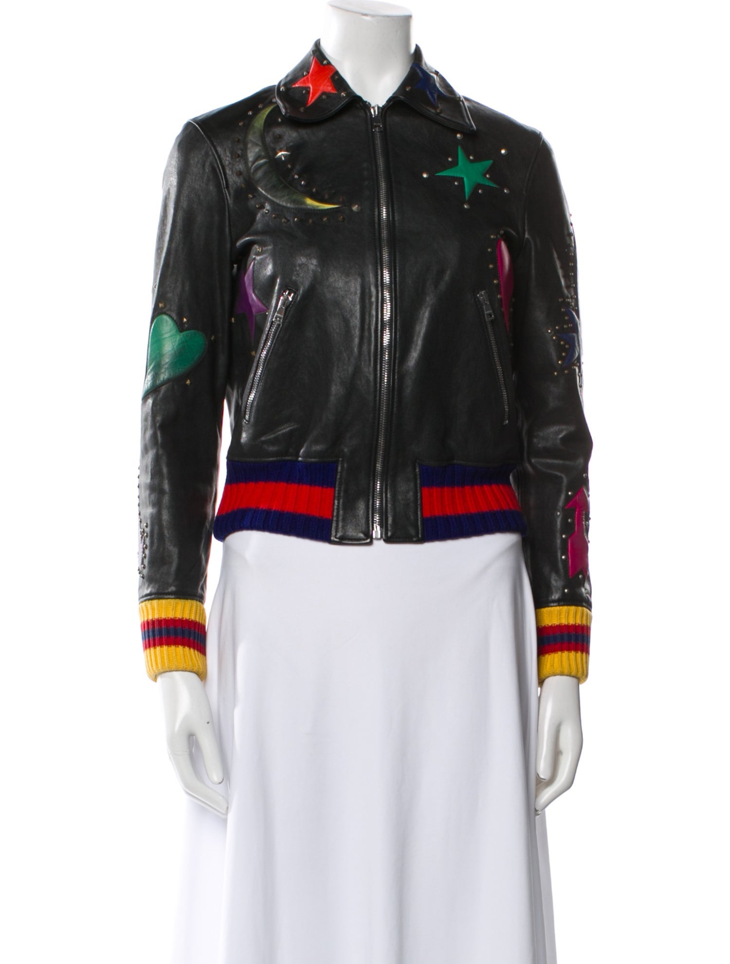 Gucci Leather Graphic Print Biker Jacket