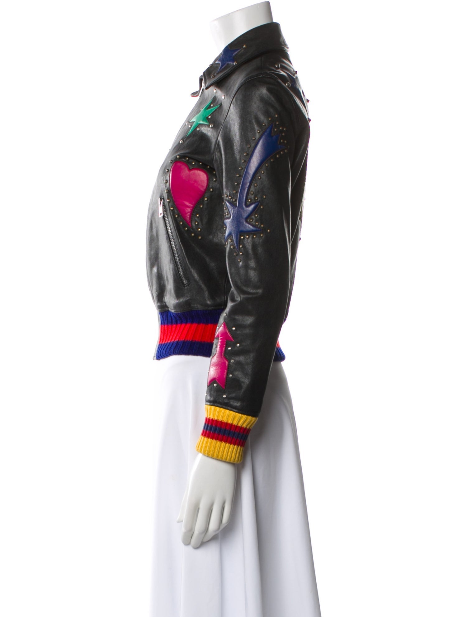 Gucci Leather Graphic Print Biker Jacket