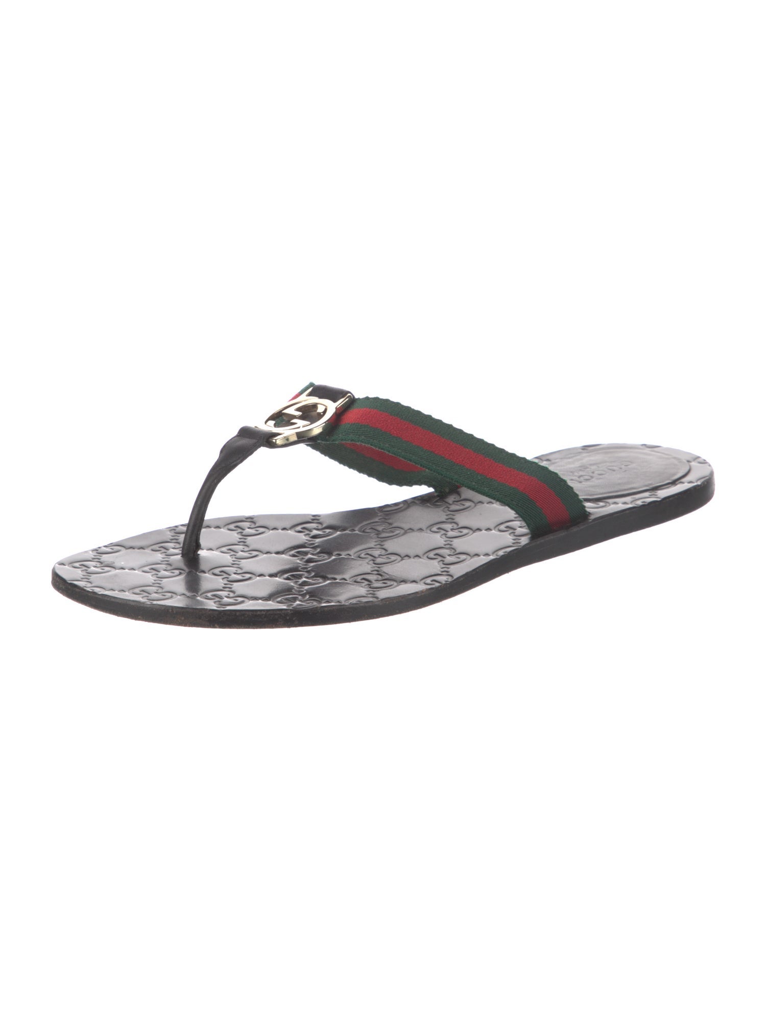 Gucci Web Accent Leather Flip Flops