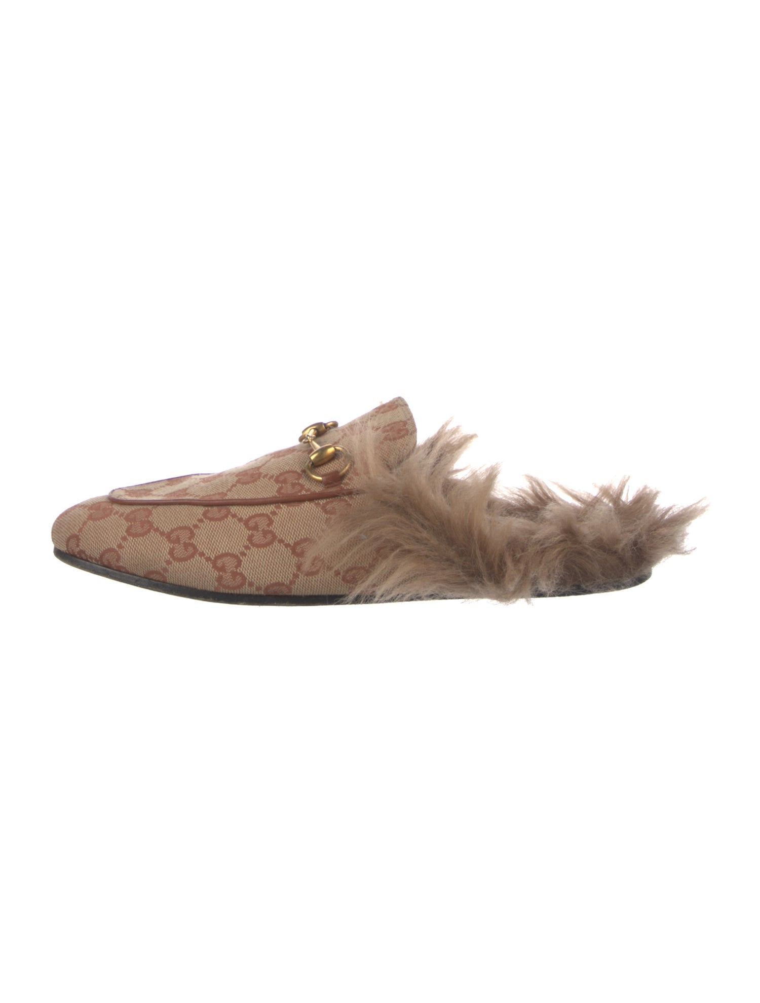Gucci GG Canvas Fur Trim Mules