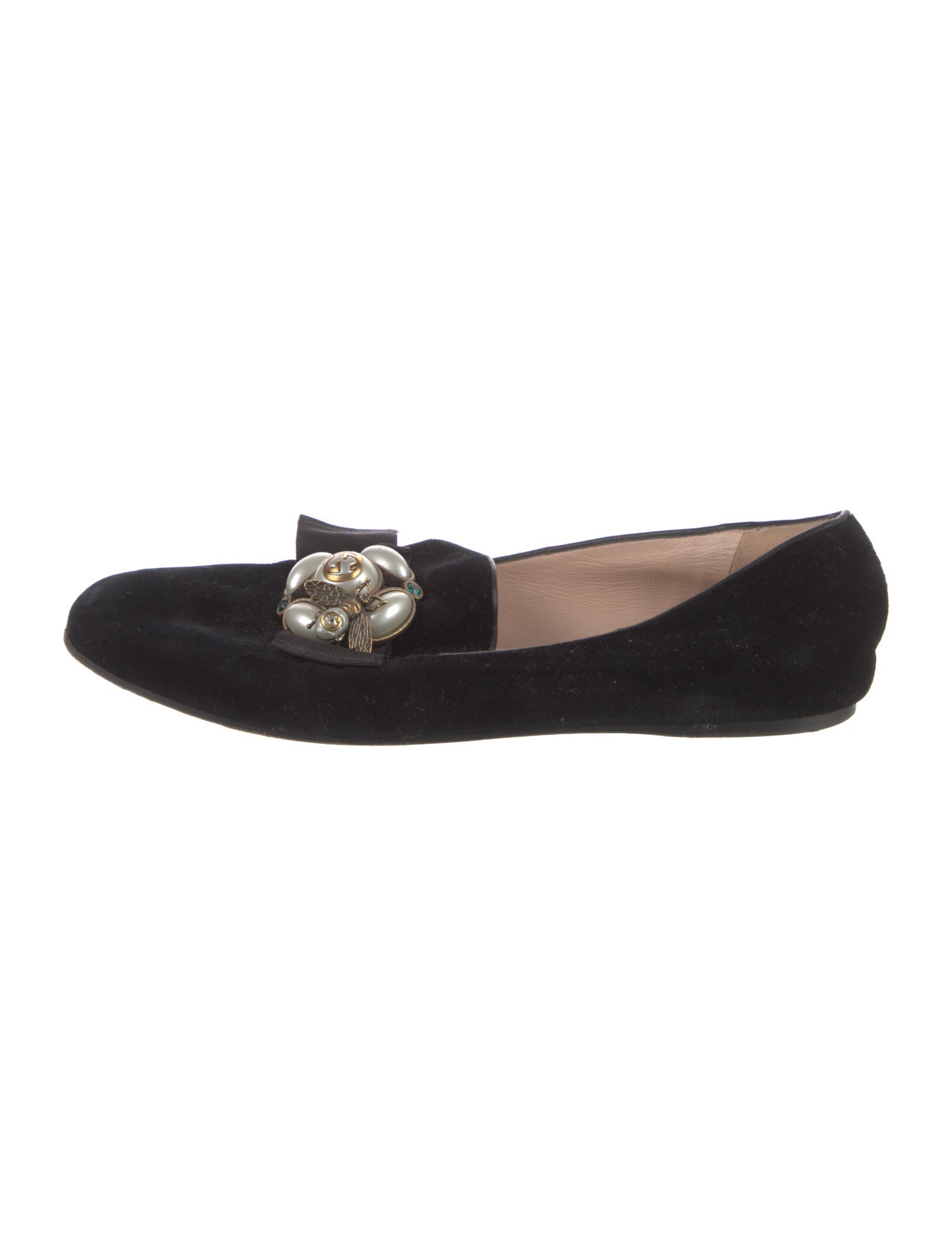 Gucci Faux Pearl Accents Velvet Flats