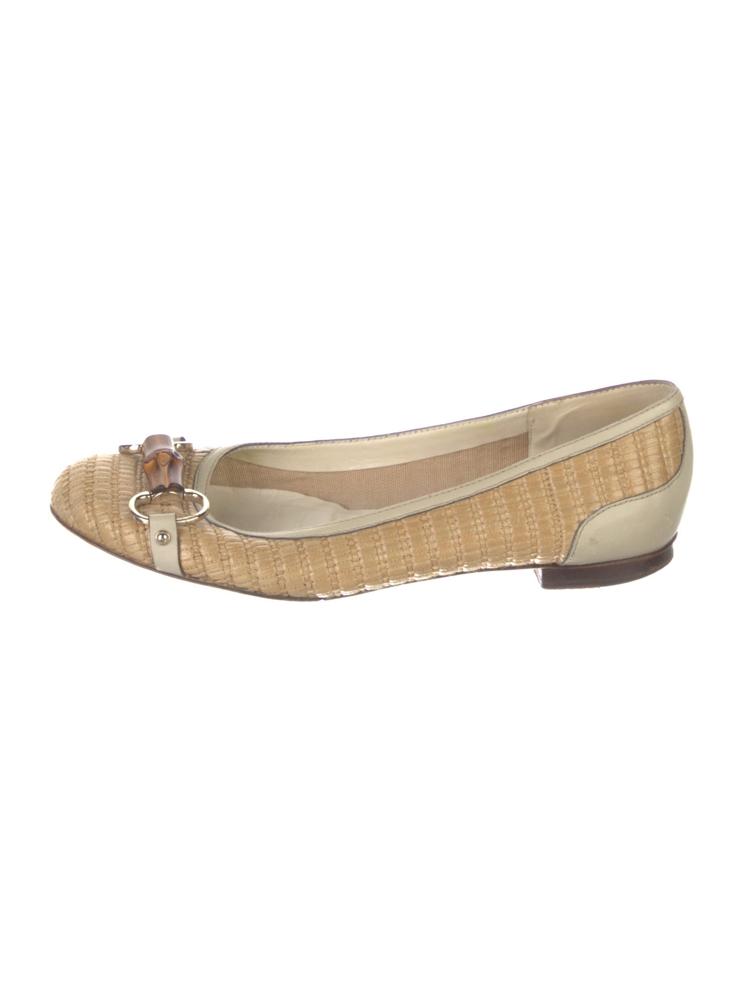 Gucci Horsebit Accent Raffia Ballet Flats