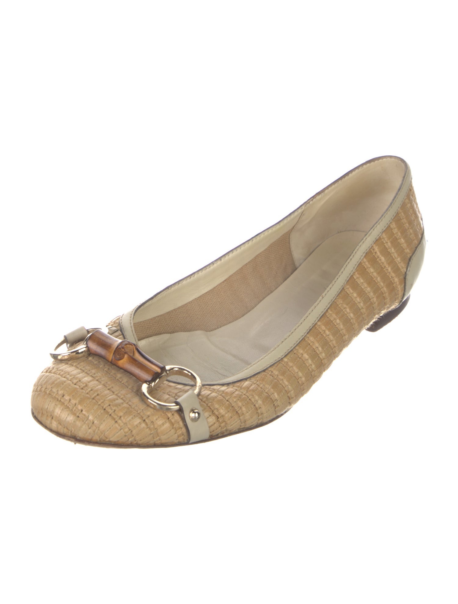 Gucci Horsebit Accent Raffia Ballet Flats
